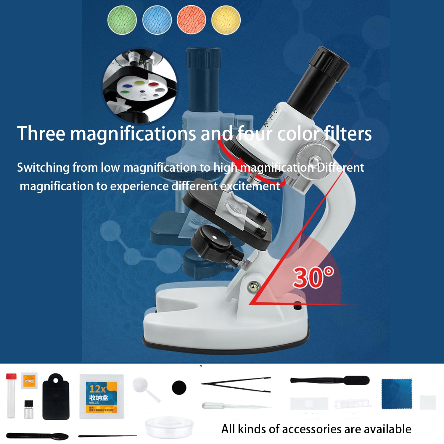Microscopio per bambini a partire da 8, Smart Deluxe 1200x, con supporto cellulare, bianco