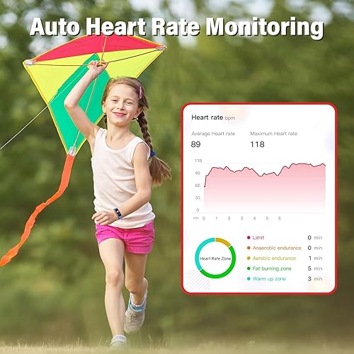 Miniatura 4 de EURANS Rastreador de actividad física para niños, niñas y adolescentes, rastreador de actividad diario impermeable con monitor de frecuencia