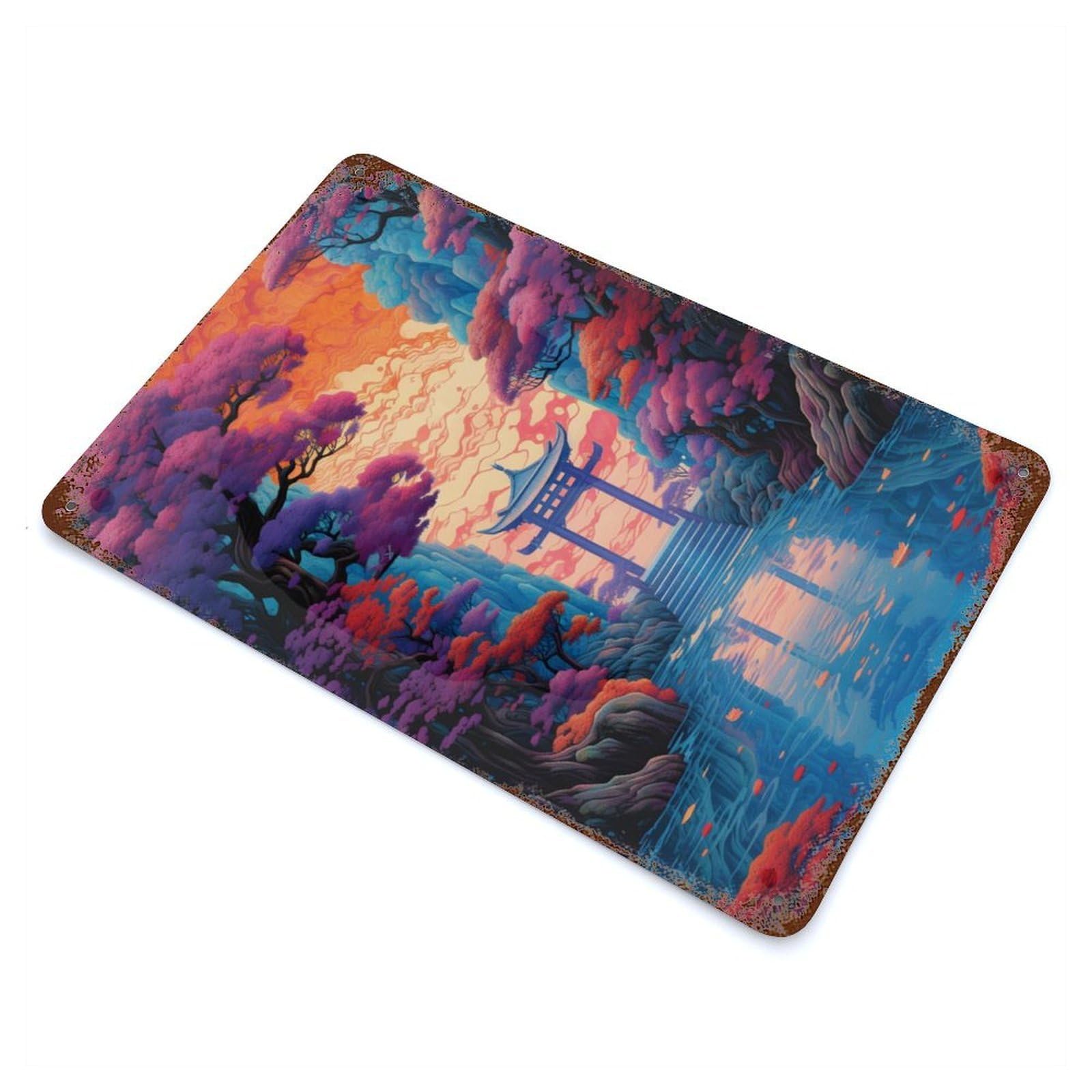 Fantasy Landscape 57 Vintage Wall Sign 11.8"x7.9", Rust Effect Metal Decor for Living Room, Hallway And Home Decor