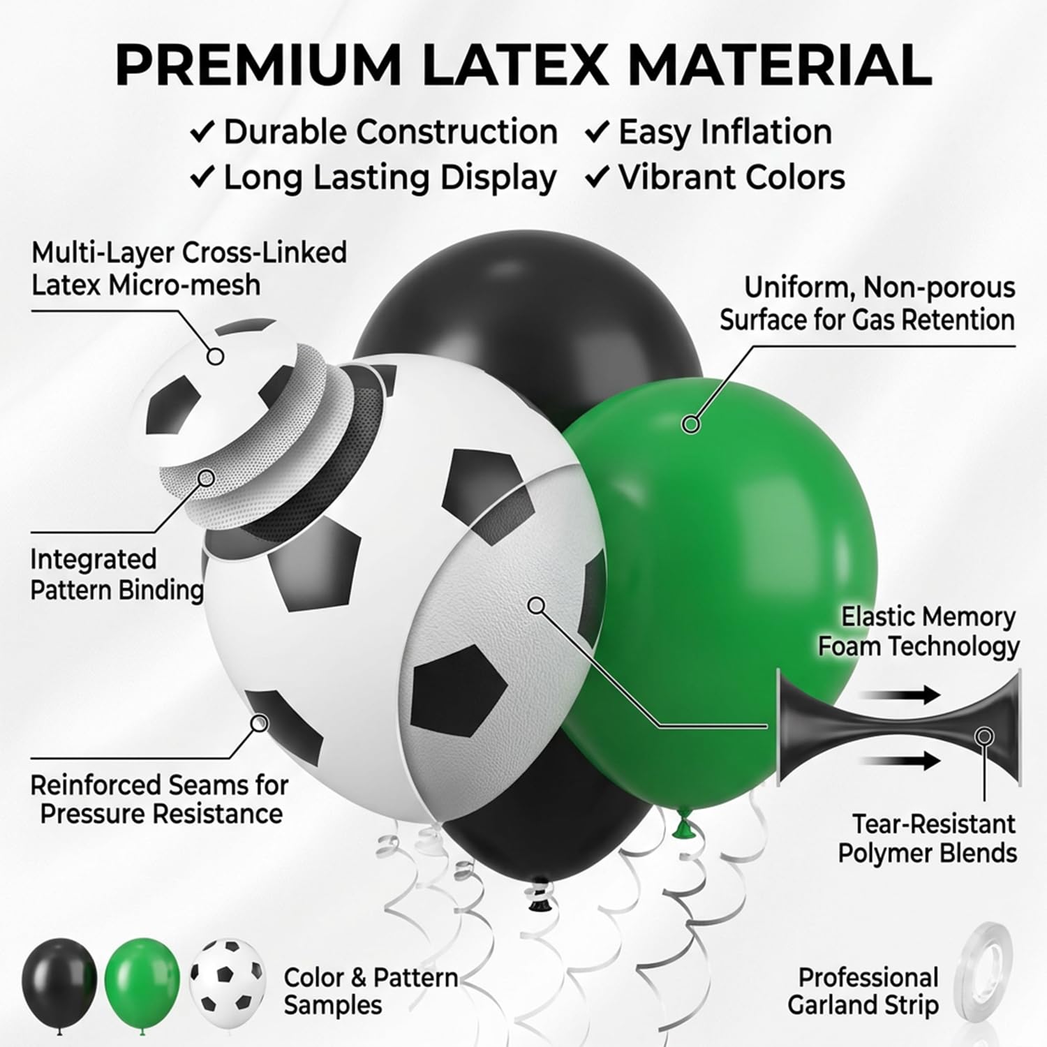 Atpata Funky 30pcs. Football Theme Latex Balloons - Foot Ball Theme Balloons for Kids Sports Themed Birthday Party Decor and Goal theme Celebrations (Green & Black Football Kit) 2