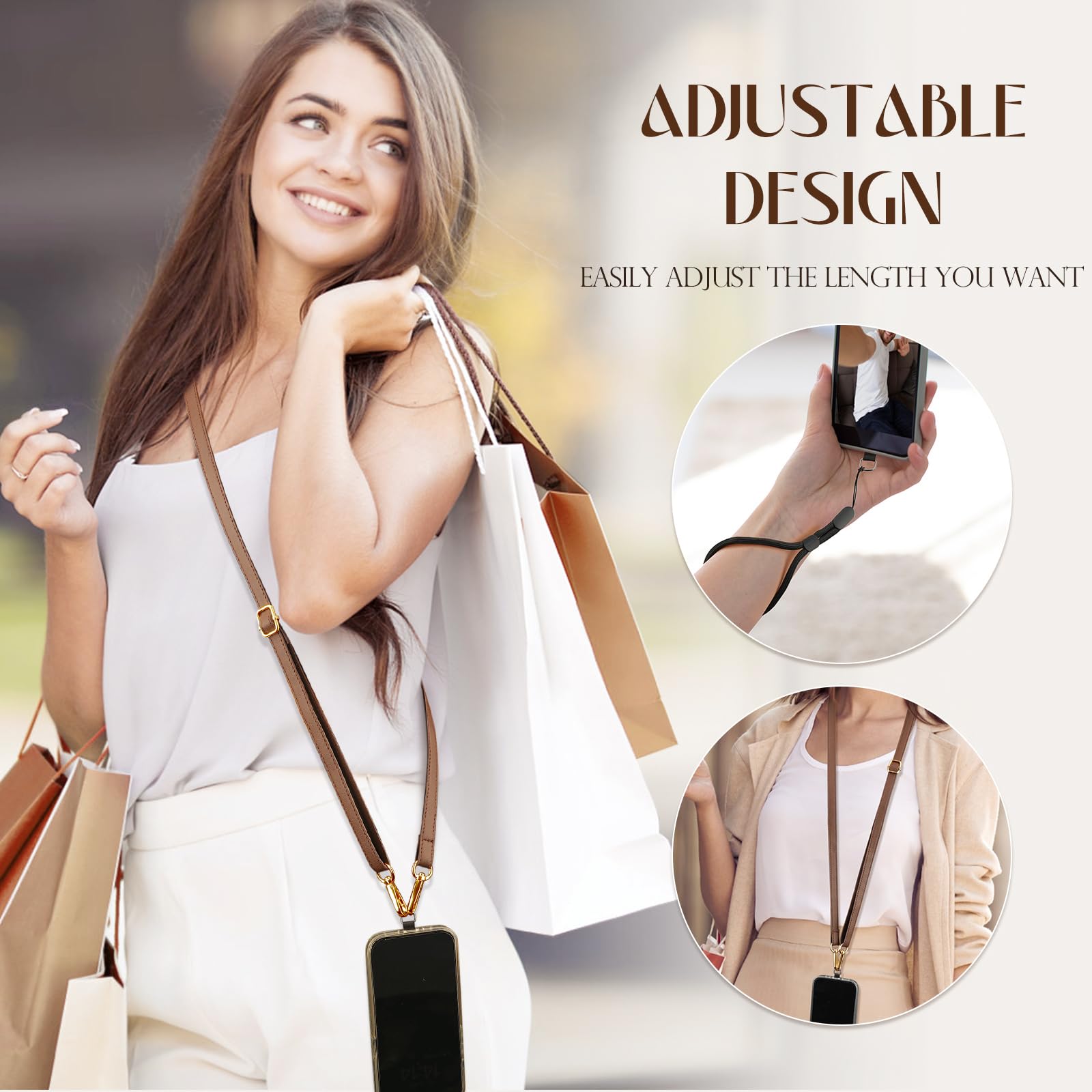 KEDZIE Smartphone Lanyard Set | Vegan Leather Phone Neck Strap With Adjustable Sliders