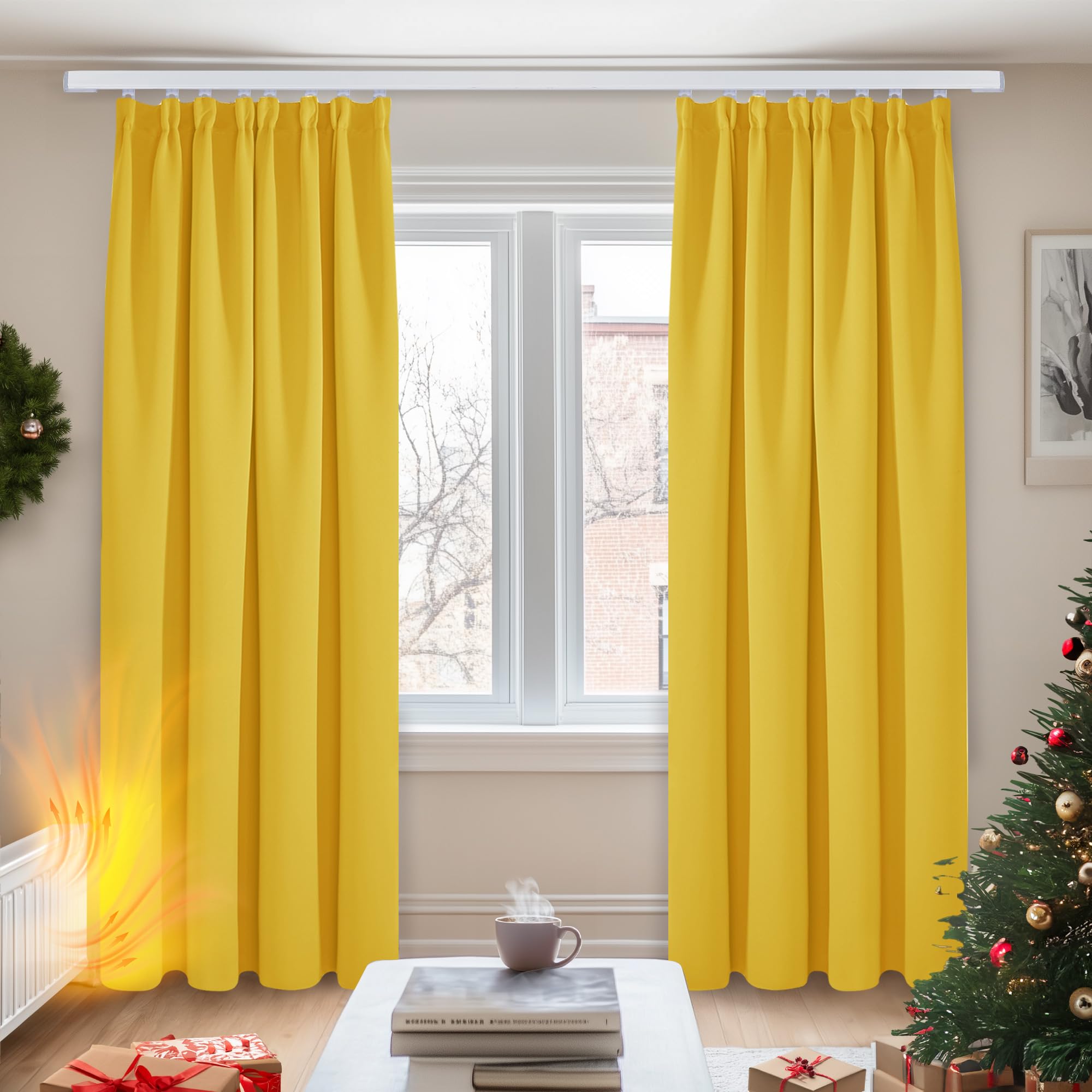 Deconovo Mellow Yellow Yellow Curtains Thermal Insulated Pencil Pleated Blackout Curtains For Bedroom 46 X 90 Inch Mustard Yellow 1 Pair
