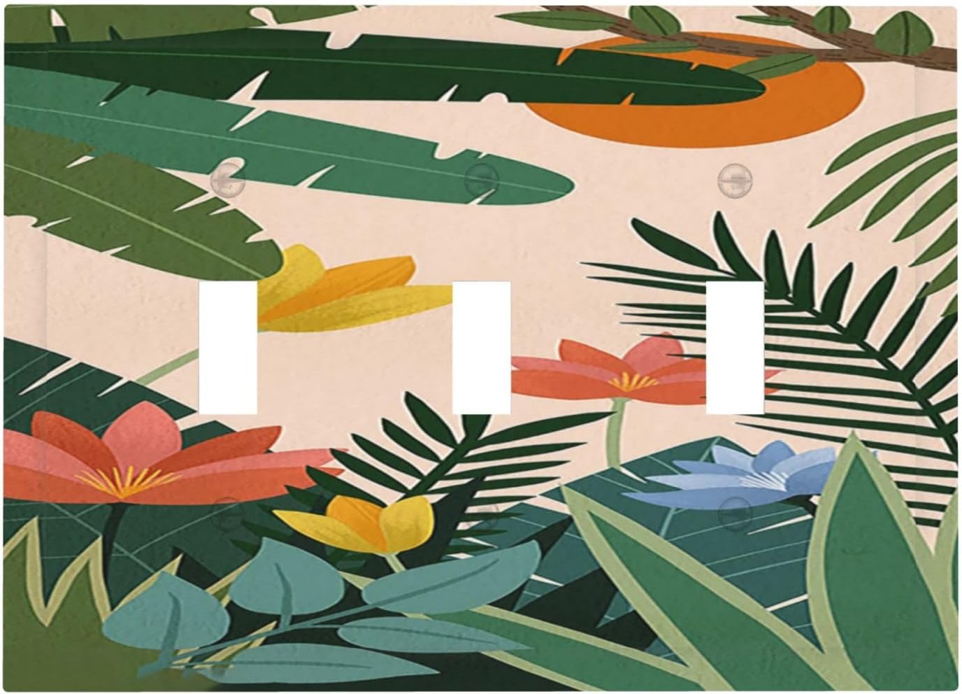 Decorative Switch Plates Boho Tropical Plant Floral Pattern 3 Gang Wall Plate Triple Toggle Light Switch Cover Faceplate Electrical Wall Panels for Bedroom Cabin Decor