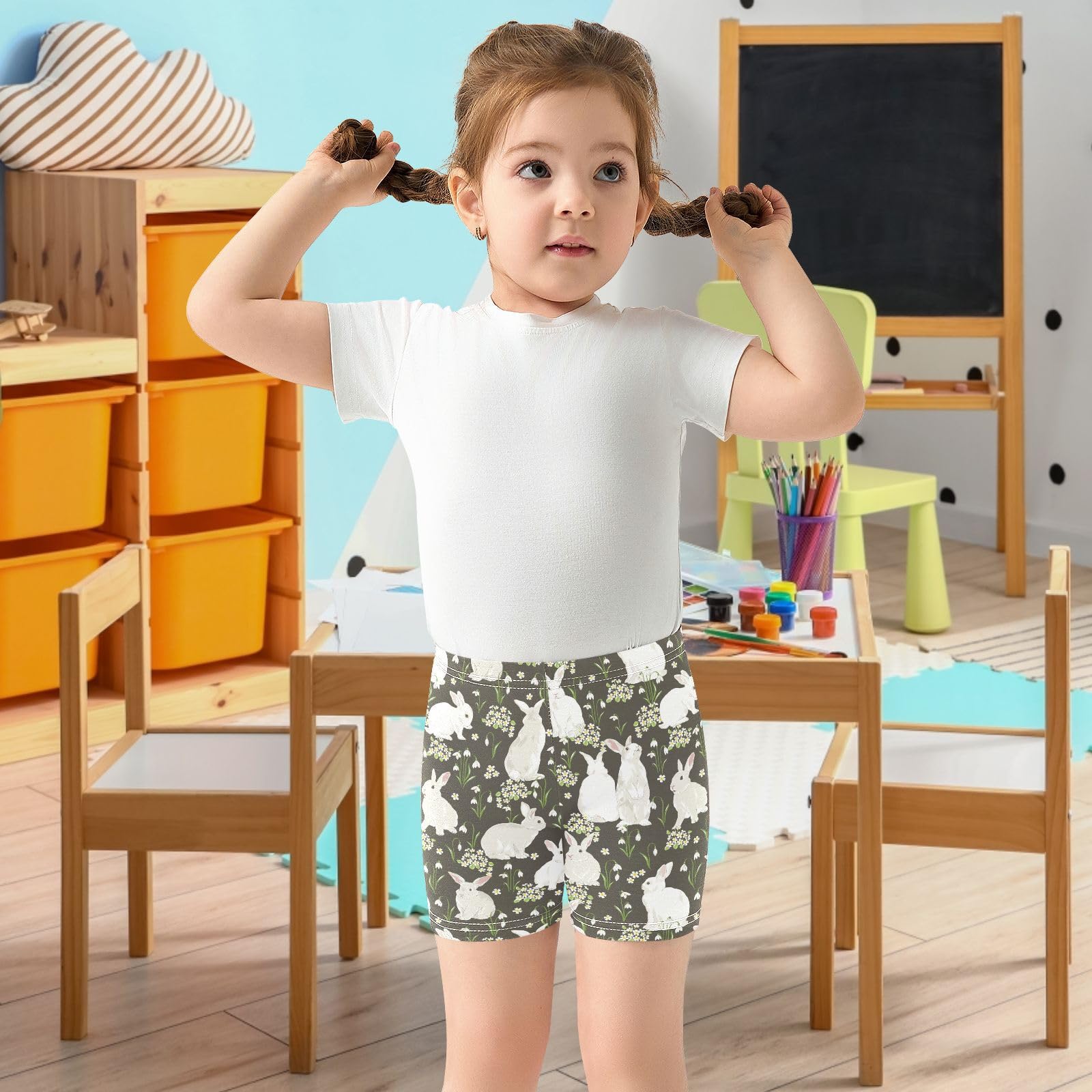 Dallonan Girls Dance Shorts, Toddler Biker Shorts Cartwheel Under Dress Rabbit in Bloomy Garden Kids Biking Clothes 4-10Y Multi