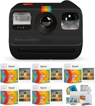 Polaroid Go Instant Camera Black Bundle with Color Go Film 5-Pack and Film Kit with 3 Magnetic and 10 Hanging Frames and Storage Box 7 Item