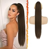 Vista 31 de BARSDAR Extensión de Cola de Caballo Corta y Recta - Extensiones de Cabello de Cola de Caballo Negra con Cordón de 16 Pulgadas para Mujeres