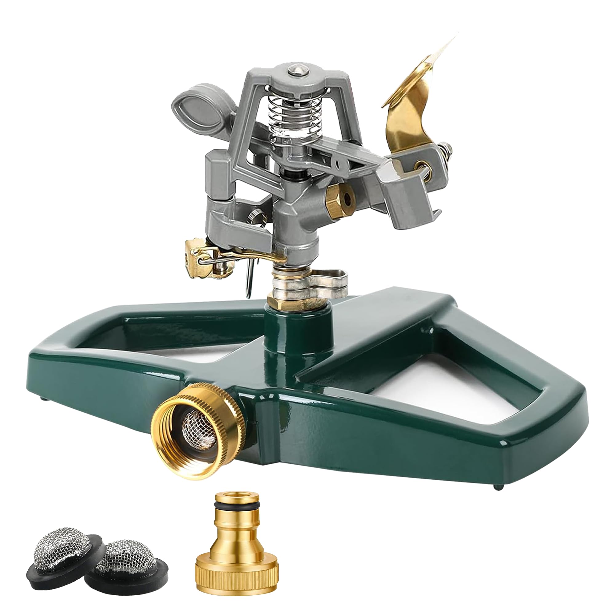 Heavy Duty Metal Pulsating Sprinklers for Yard - 360 Degree Roating Automatic Water Sprinkler for Lawn with Metal Base, Impact Sprinklers for Large Area Covers Up to 85‘ Diameter