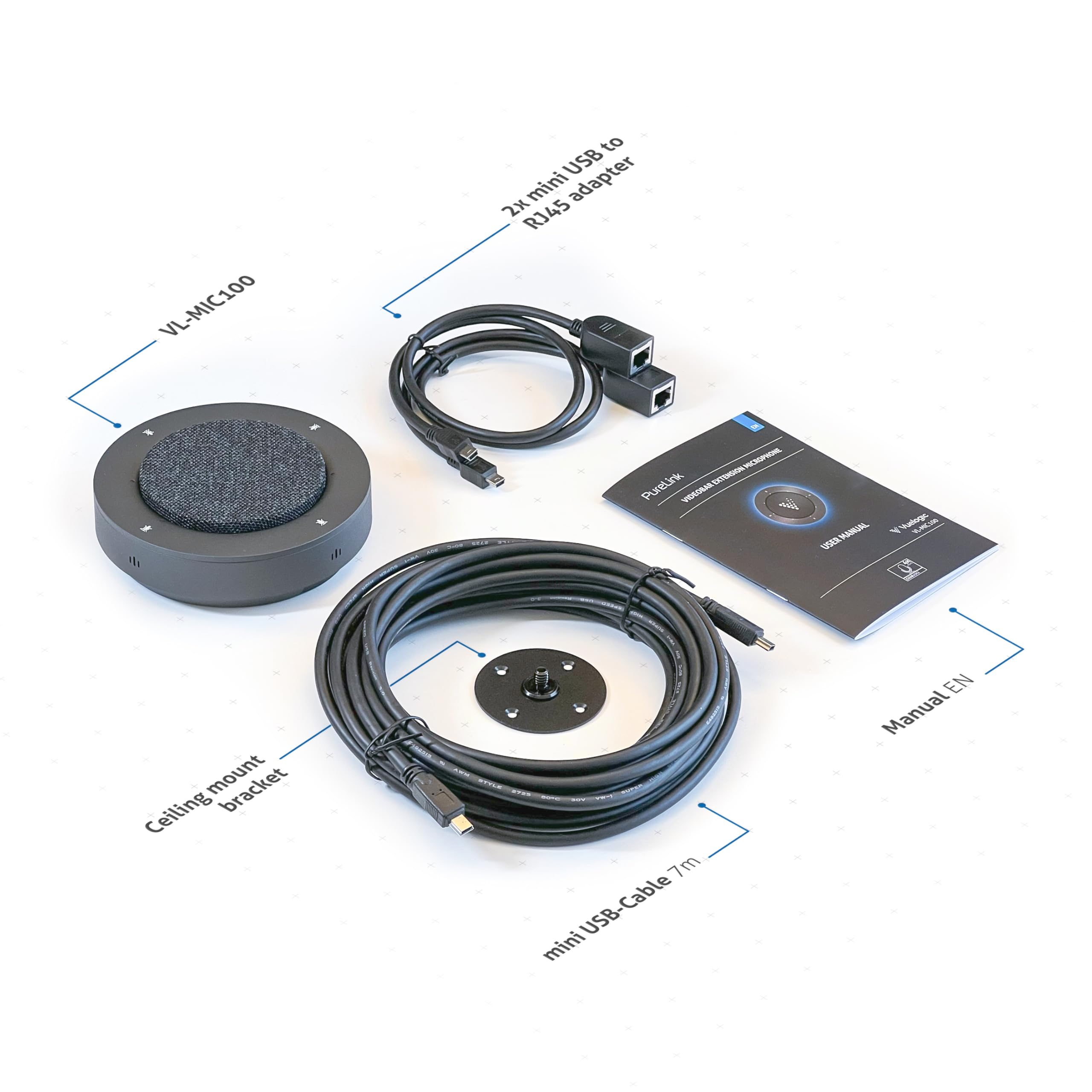 Microfono da conferenza Vuelogic, microfono aggiuntivo di estensione per Vuelogic VL-VB300, plug & play, funzione mute, per sala conferenze, ufficio domestico, ufficio, nero