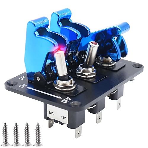 Miniatura 2 de Panel de interruptor de palanca de 3 bandas con interruptor basculante de luz LED de 12 V y cubierta impermeable 20 A 3 pines SPST panel de