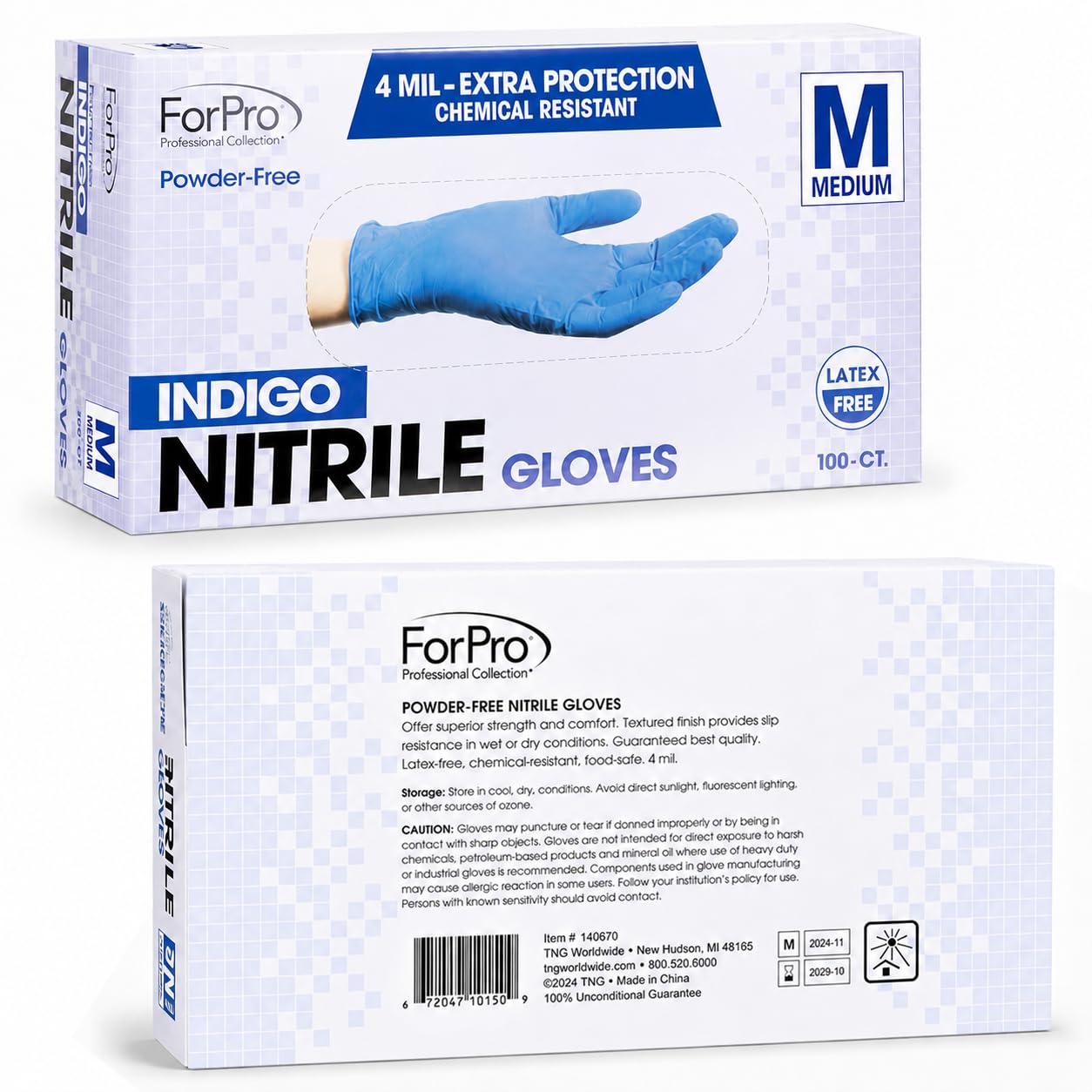 ForPro Professional Collection 100 guantes desechables de nitrilo, resistentes a los químicos, sin polvo, sin látex, no estériles, aptos para alimentos, 4 mm de grosor, índigo, talla M