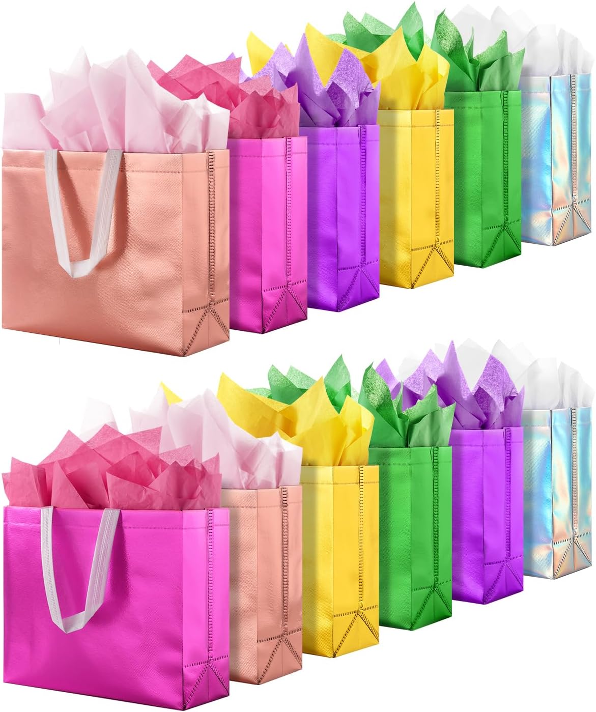 Lzerking Gift Bags with Handles 30 Pack 13x5x11in（Includes Tissue Paper） Colorful Reusable Gift Bags for Parties, Birthdays, Weddings, Holidays