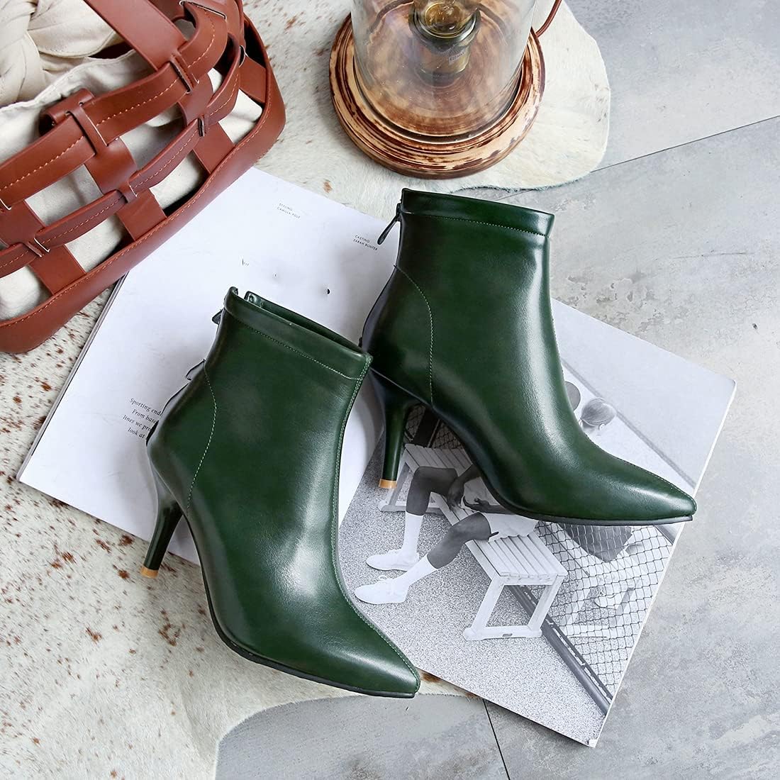 VOKLIN Women's Fashion Pointed Toe Dressy Ankle Boots Back Zipper Stilettos High Heel Elegant Short Booties