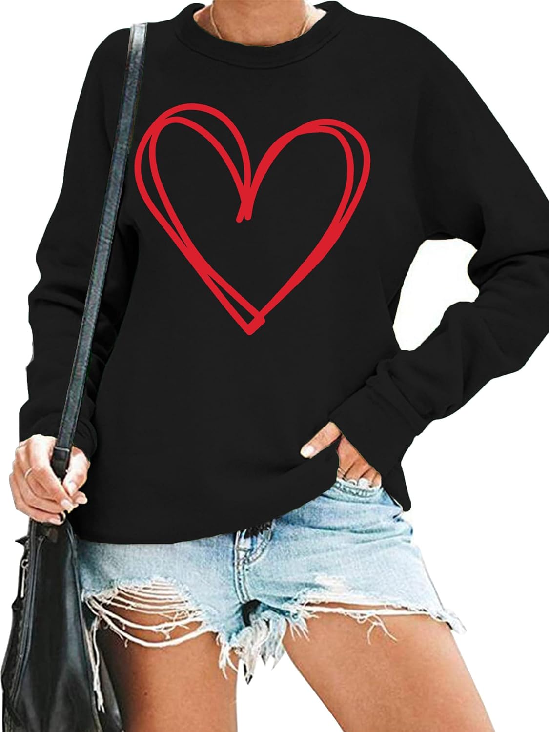 LHBNK Valentines Day Sweatshirt for Women Funny Love Heart Shirts Casual Valentine Pullover Long Sleeve Tops - Image 2