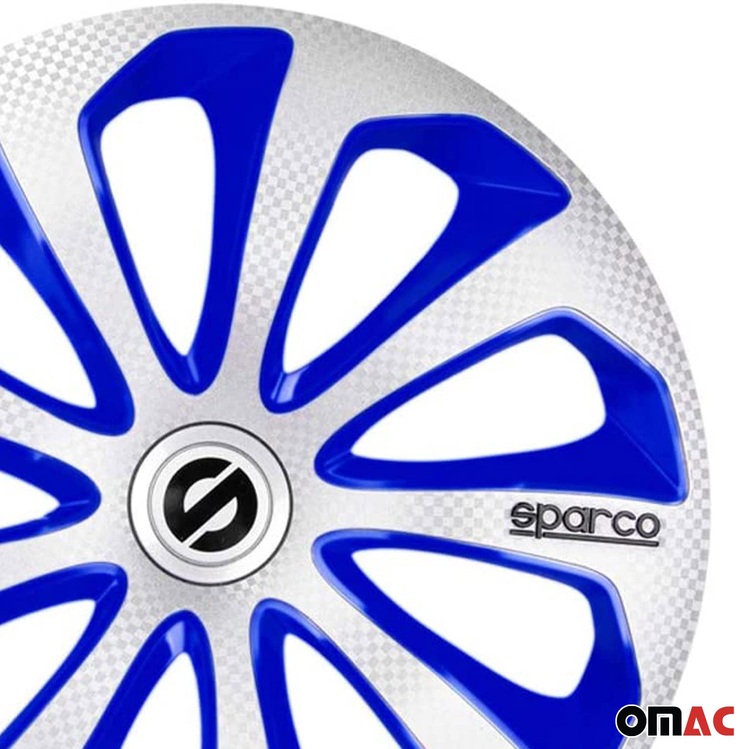 SPARCO Tapacubos 14" pulgada Kit plata Azul carbón Embelecedores De Rueda Juego de tapacubos SPC1475SVBLC