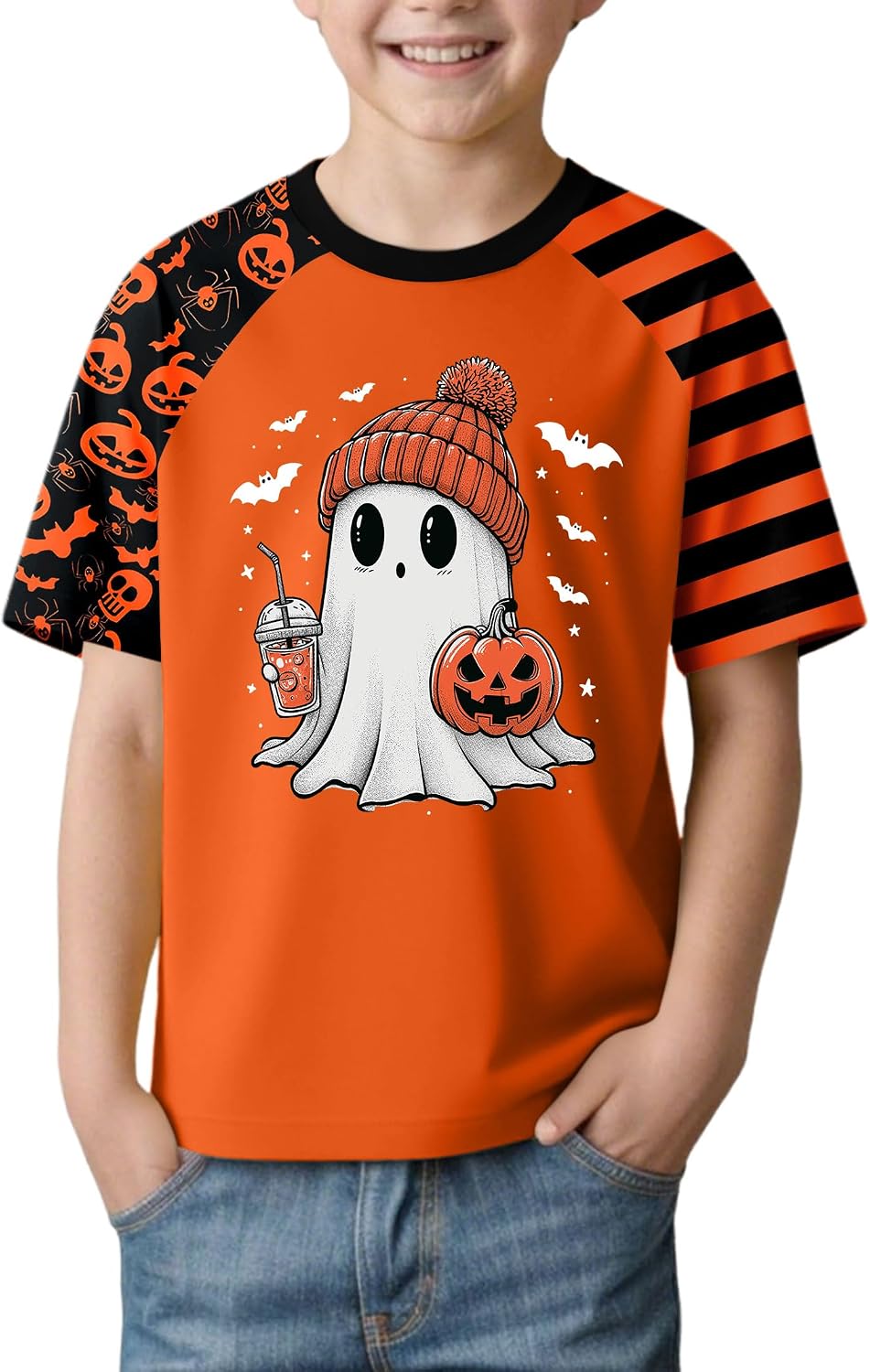 Ithalt Kids Halloween Shirt for Girls Boys Ghost Tshirt Spooky Season Tee