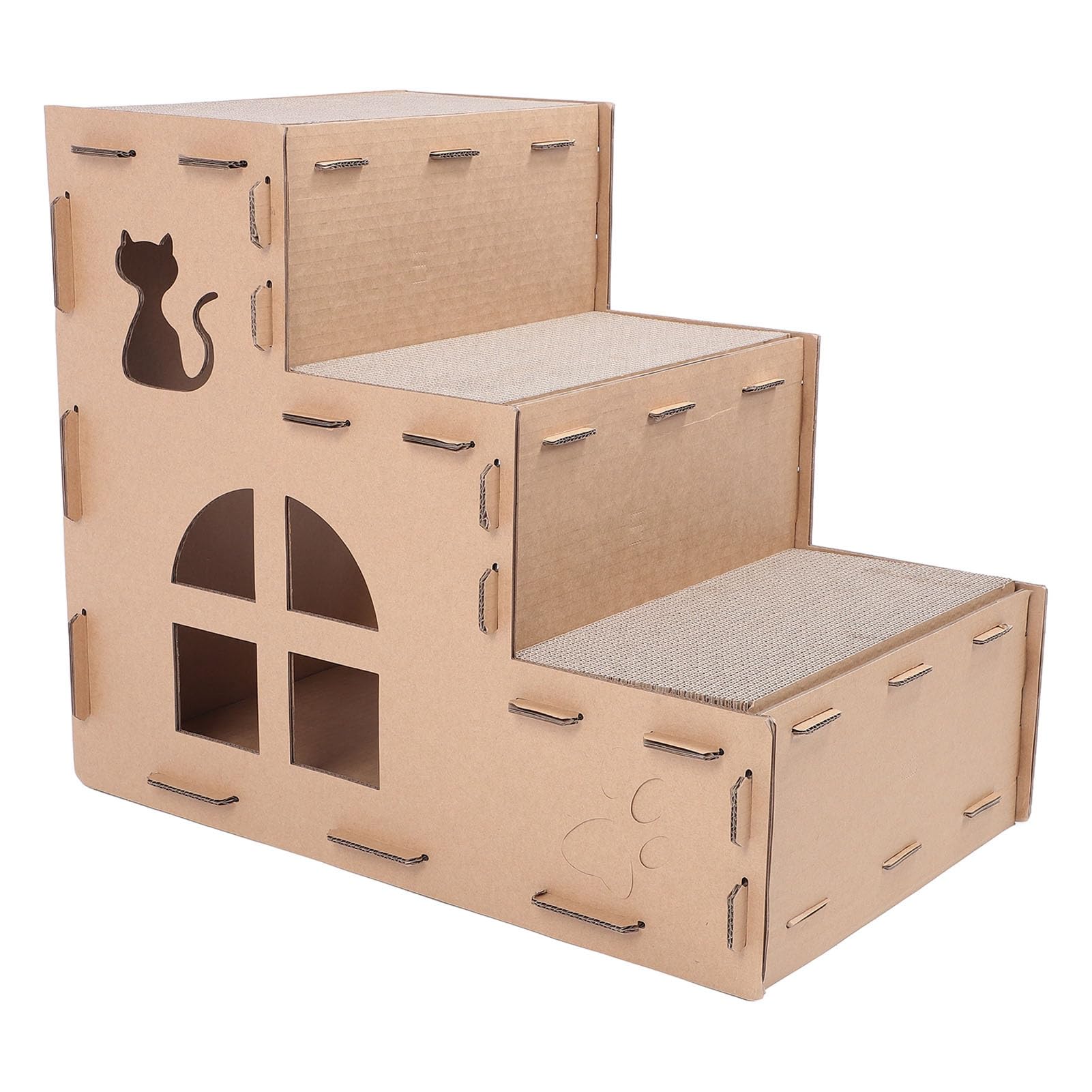 Tiragraffi per Gatti in Cartone Ondulato, 63 X 52 X 38 Cm, con Lettino Pieghevole, Design a Scomparsa, per Gatti da Interni, Gattini, Riposano, Giocano a Graffiare