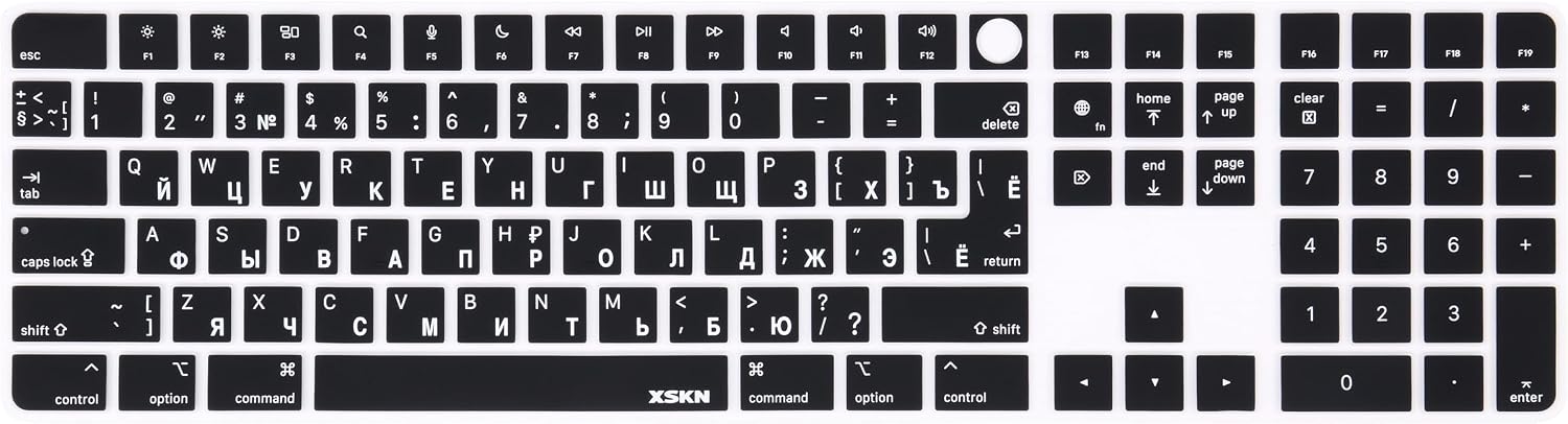 XSKN Russian Black EU&US Universal Version Silicone Keyboard Cover Skin for 2024 iMac 24 inch M4 Magic Keyboard with Touch ID and Numeric Keypad A3119
