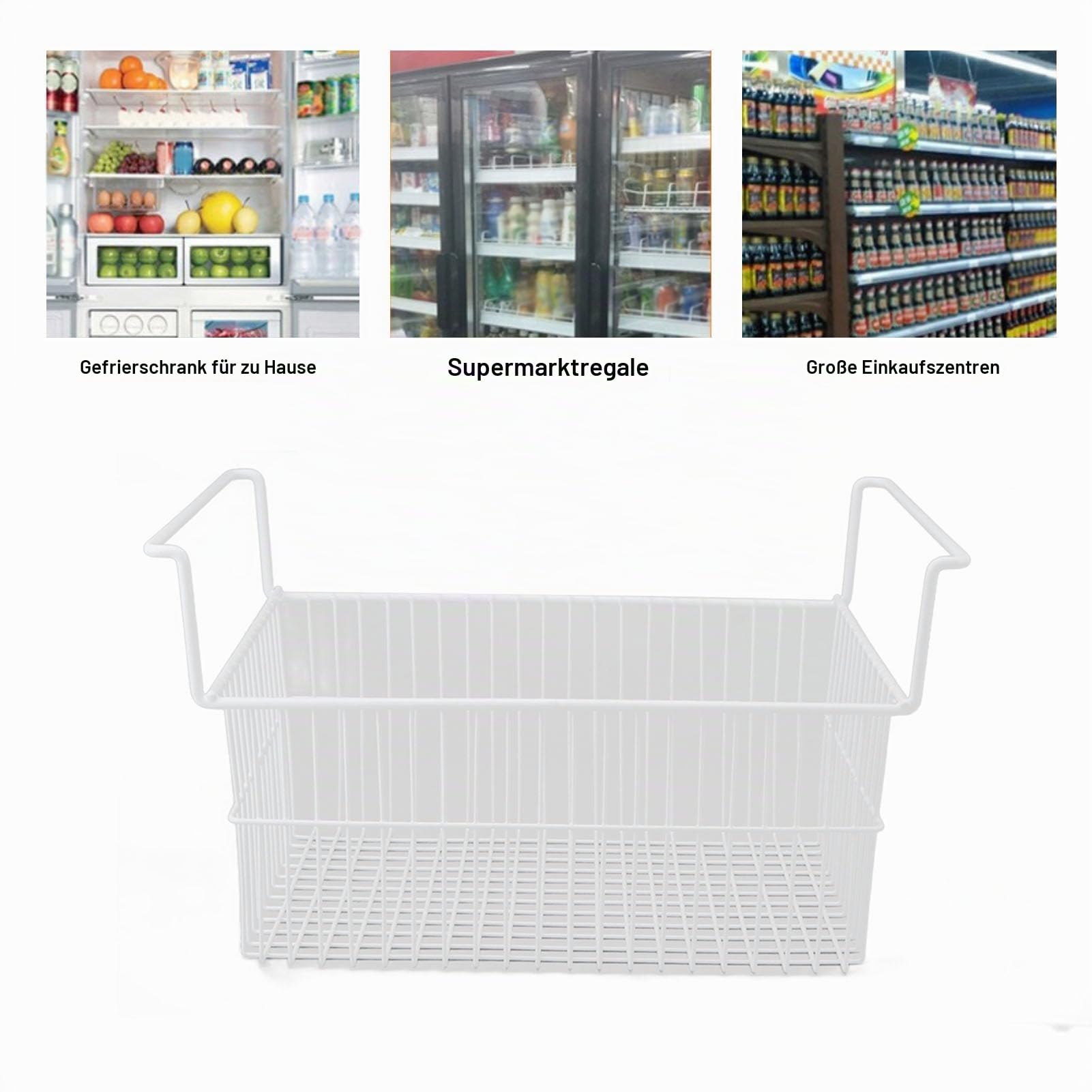 Gefrierschrank-Organizer-Körbe, 2 Stück, Truhe, Gefrierkorb, Behälter, Große Kapazität, Metalldraht-Gefrierkorb mit Griff für Tiefkühltruhen (L56,5 cm x B25,2 cm x H24 cm (7 cm