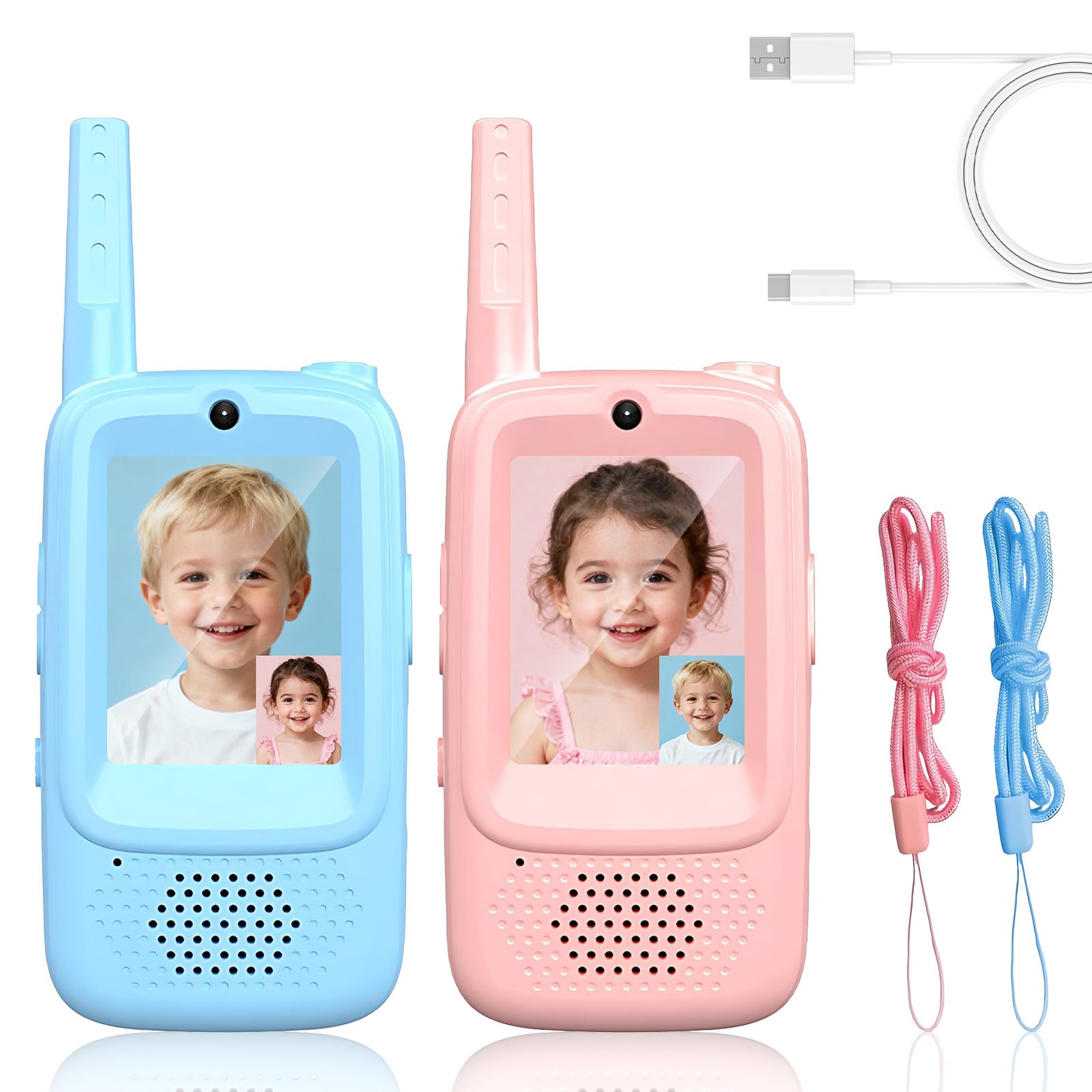 Video Walkie Talkies for Kids 2 Pack Rechargeable Video Intercom Walkie Talkie Toys Gifts with Voice Changer for 3 4 5 6 7 8 9 Years Old Boys and Girls