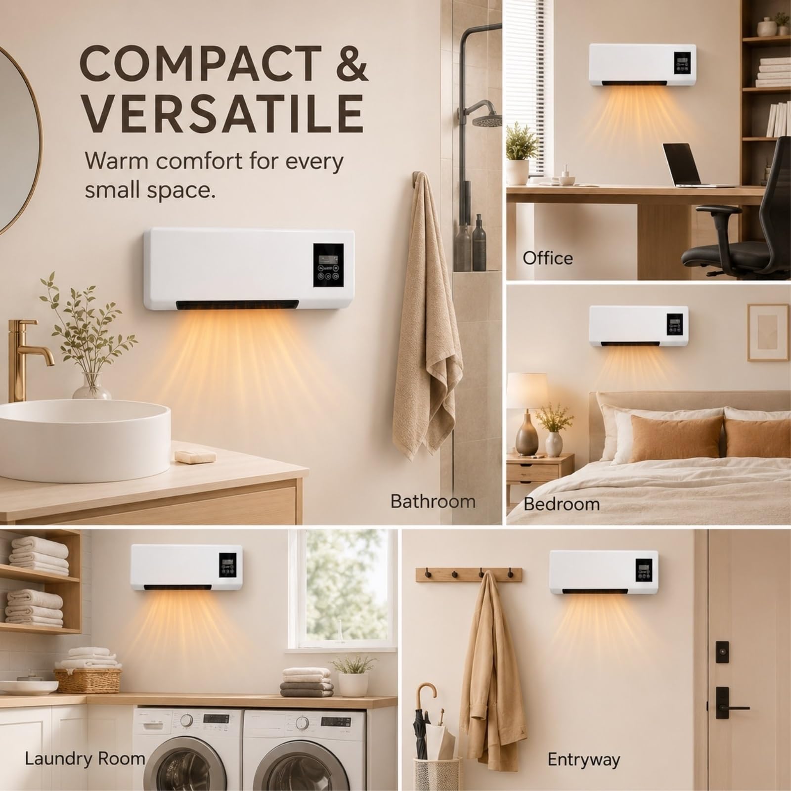Unidad Combinada de Aire Acondicionado y Calefacción de Pared (Sin Necesidad de Ventana), Ventilador y Aire Acondicionado Portátil 2 en 1 Minisplit Silencioso para Oficina y Hogar(White)