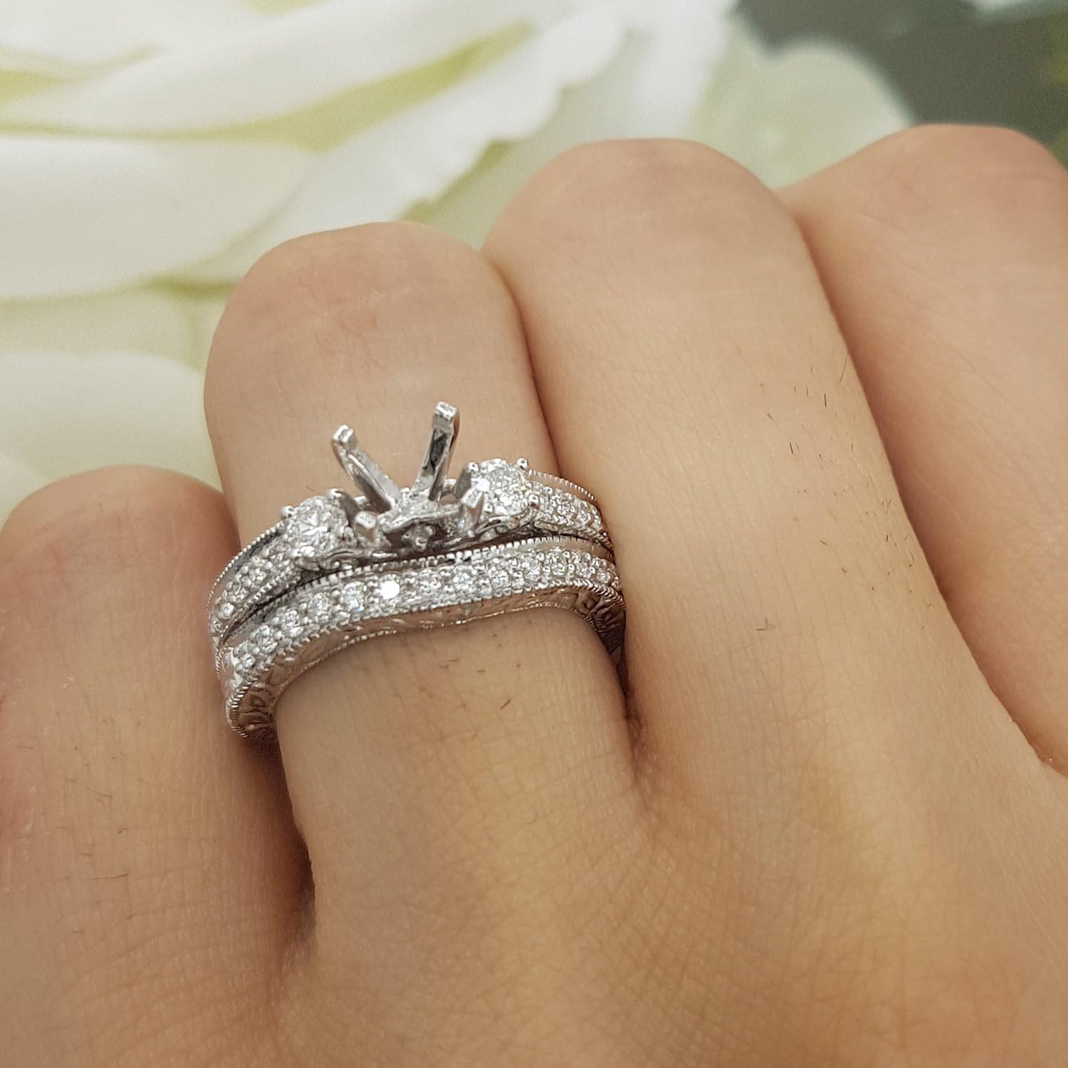Dazzlingrock Collection 0.75 Ctw Round Natural Diamond Women Bridal Engagement Ring Semi Mount Set, 14K White Real Solid Gold