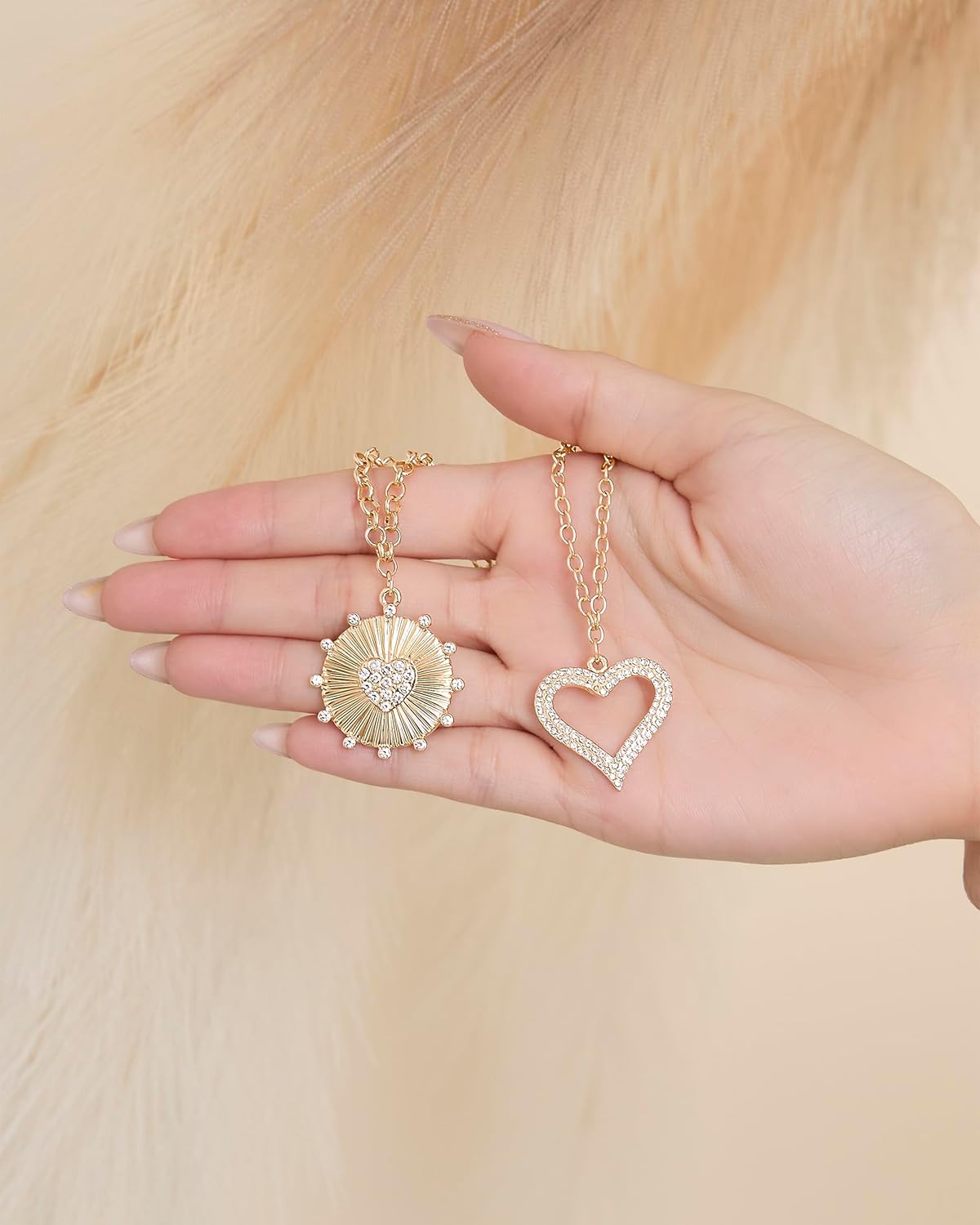 Jessica Simpson Layered Necklace Set of 2 16"/18"+3", Gold-Tone Heart Necklaces with Crystals, Valentines Gifts for Her - Image 4