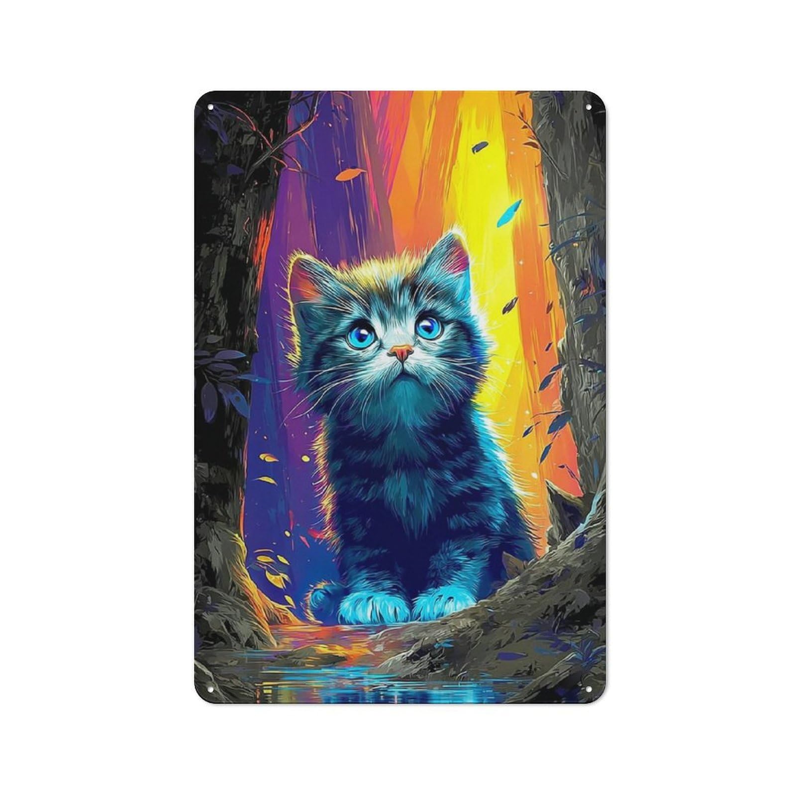 Nostalgic Magical Forest Kitten -1 Metal Wall Sign 30x20cm, Classic Pub Decor for Bar, Kitchen, Garage Or Games Room