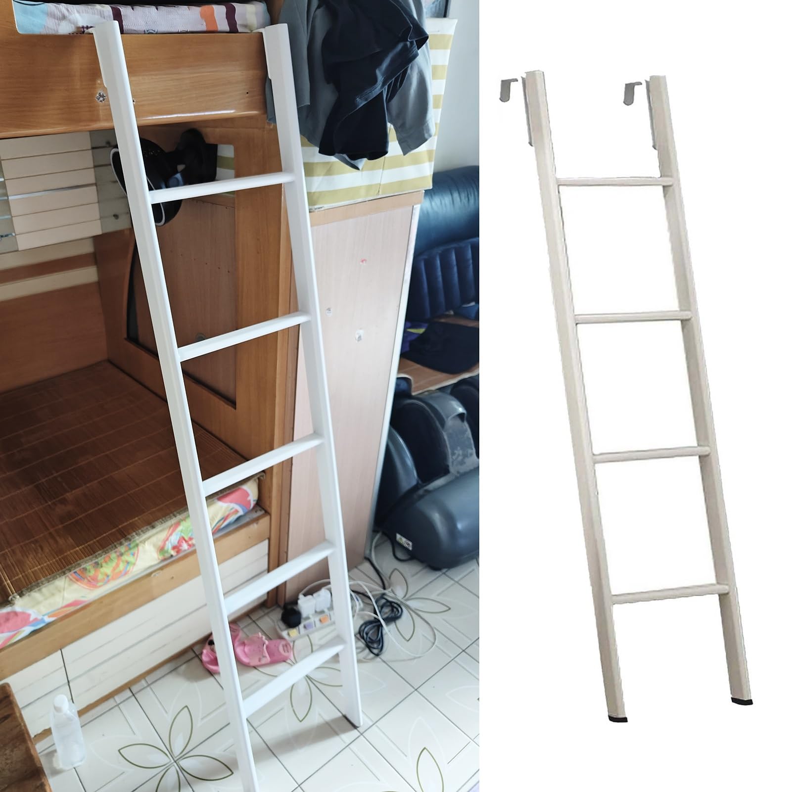 Escalera metálica para litera de 59 pulgadas con ganchos para cama de RV
