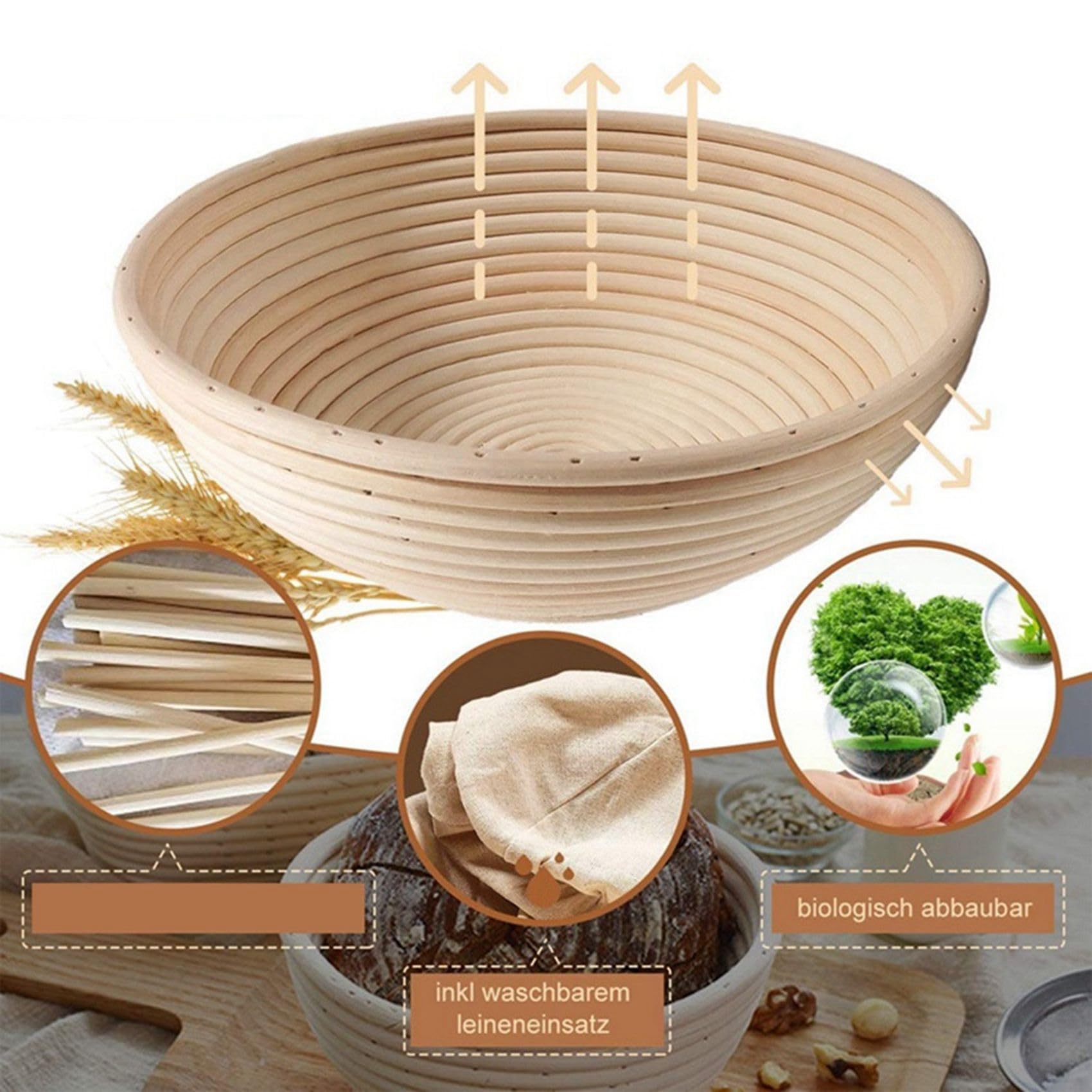 Juego redondo, 8 cestas de levadura para pan y masa de pan, cesta de fermentación Banneton con insertos de , juego de espátulas redondas