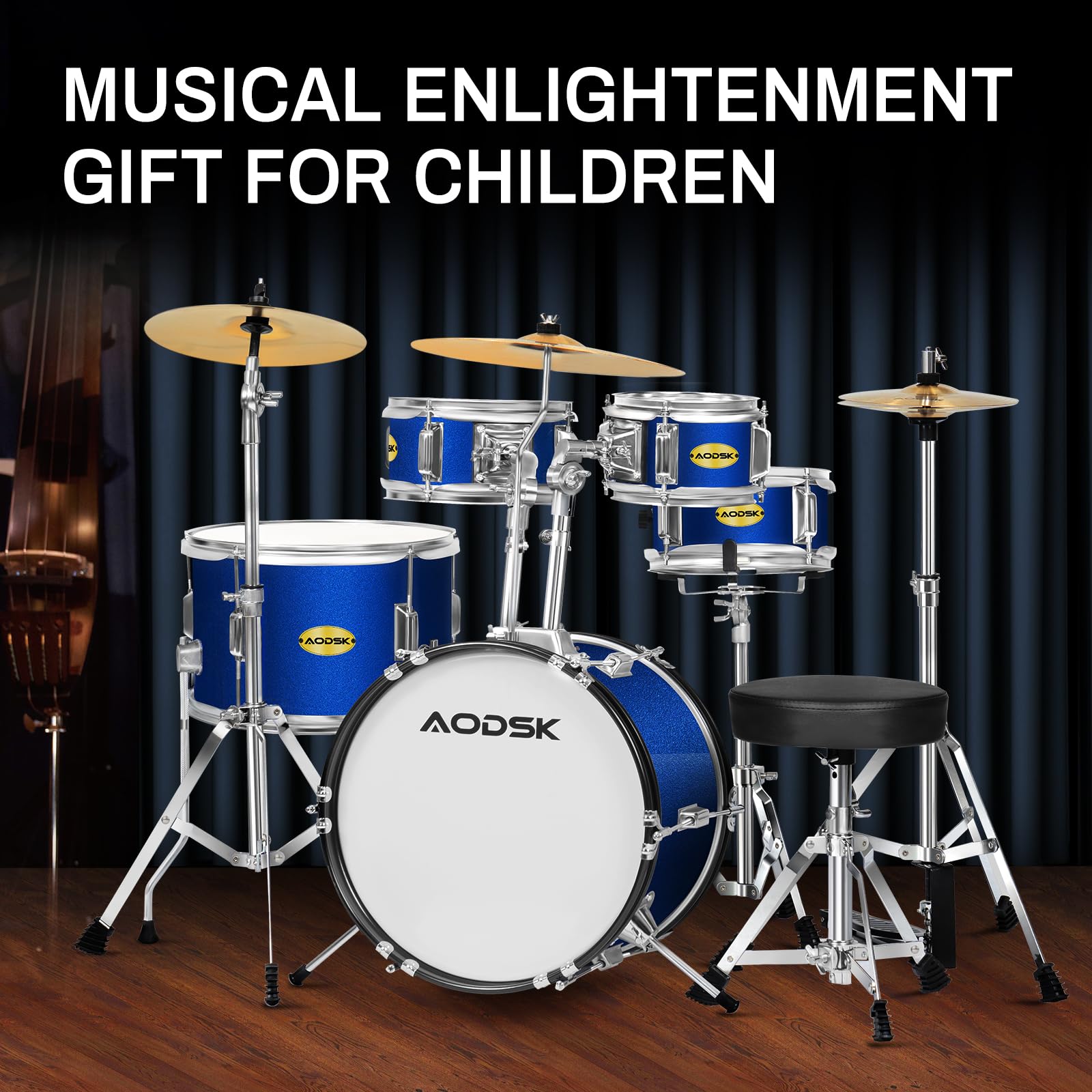 Juego de batería infantil de 5 piezas para principiantes, kit completo de batería de tamaño completo de 14 pulgadas con trono ajustable, platillo, Hi-Hat, pedal y baqueta, color negro 6