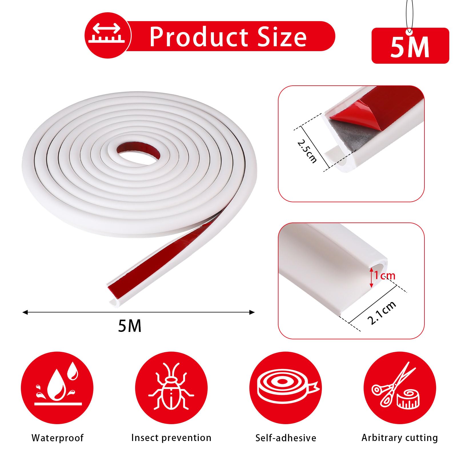 DBREAKS Grondaie per Camper, 5M Grondaie in gomma, Striscia in Gomma in PVC, Deviatore per Tetto Pioggia, per Veicoli, Camion, Barche, Auto, Furgoni, Porte