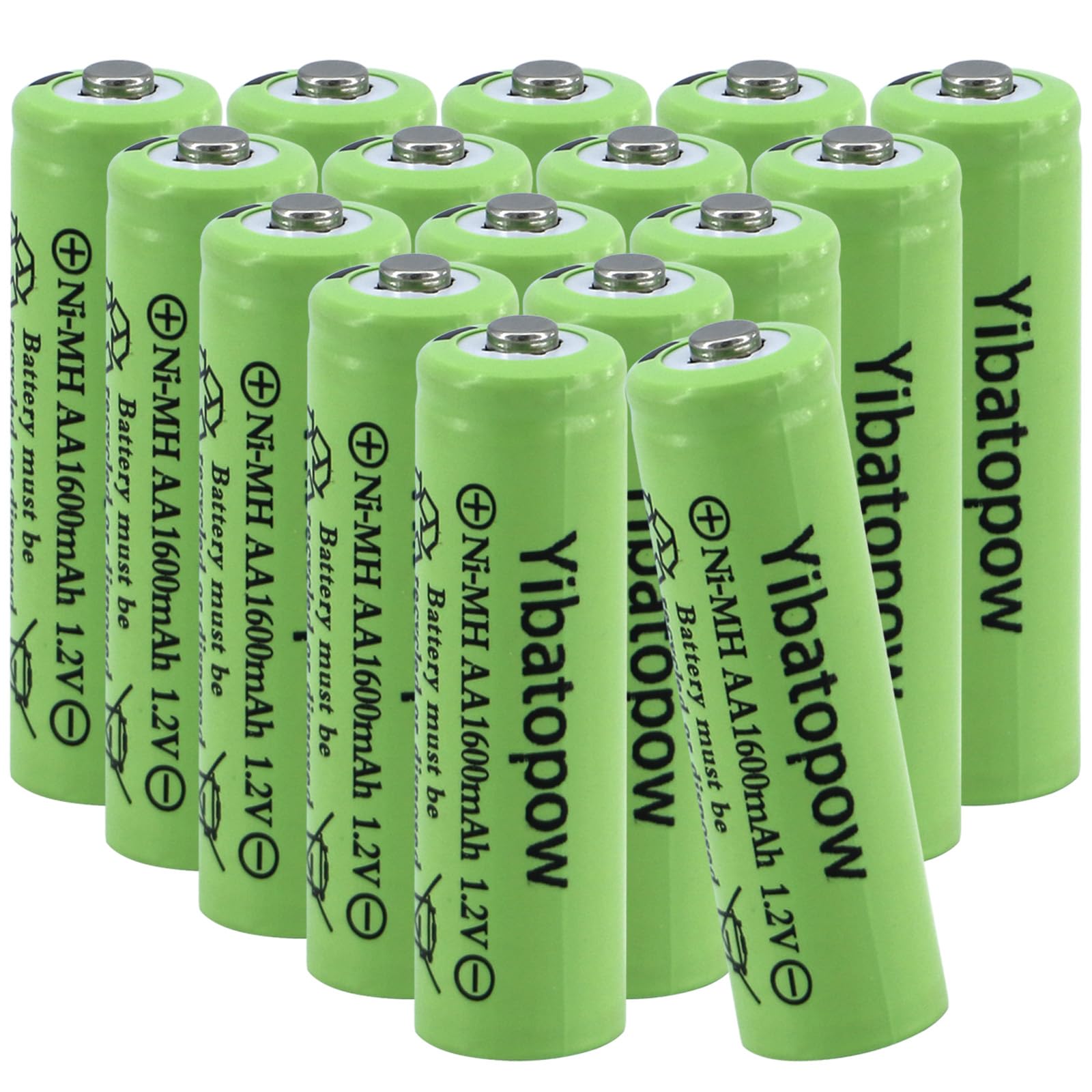 Yibatopow 16 Packs 1.2V Ni-MH AA 1600 mAh High Performance Rechargeable Batteries, High Capacity Double A Pre-Charged Solar Rechargeable Battery for Solar Light Replacement Electronic Toys