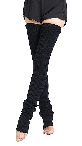 Henwarry 27 or 34 Inch Length Leg Warmers Knit Over the Knee Extra Long Winter Soft Thick Thigh High Footless Socks for Women - A01-black - 34 Inch