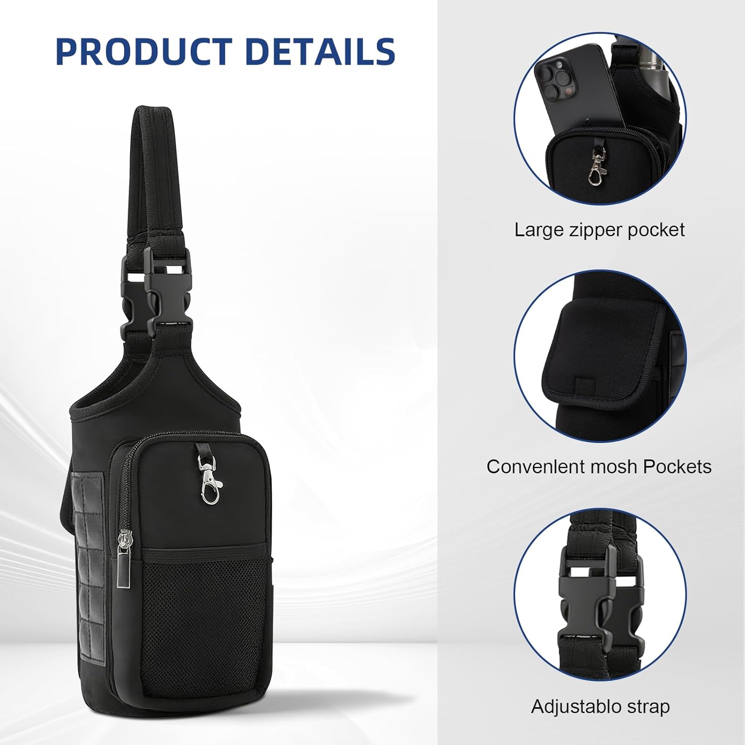 Magnetic Gym Bag - Water Bottle Carrier Holder with Strap & Phone Pockets, Gym Bottle Pouch Sleeve, Water Bottle Sling Pouch, Gyms Accessories for Men and Women（Black） - Image 5