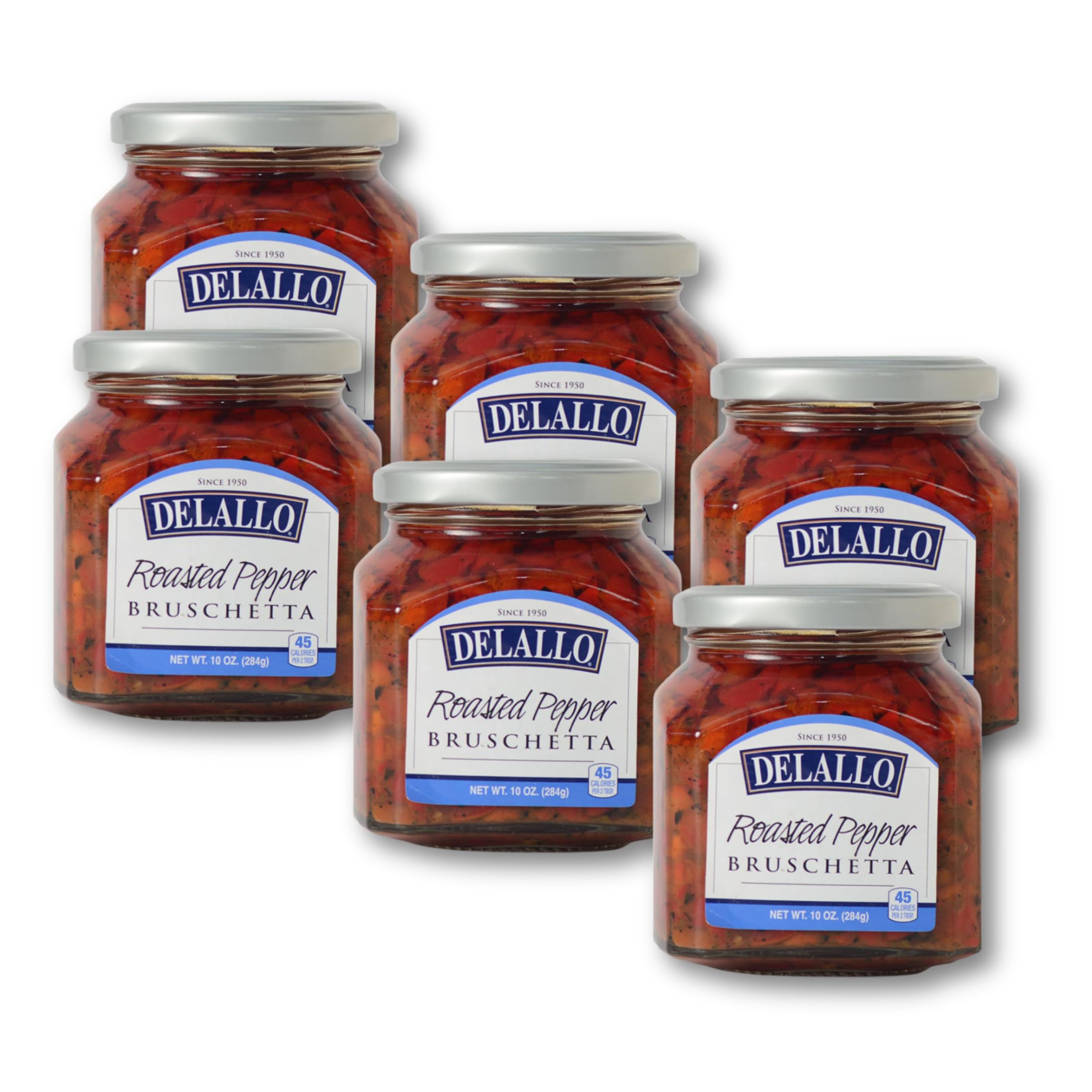 DeLallo Roasted Red Pepper Bruschetta, Gourmet Spread with Sweet Red Bell Peppers in Olive Oil, Non-GMO, Gluten Free, Kosher, Authentic Italian Recipe, 10 oz Jar (6 Pack)