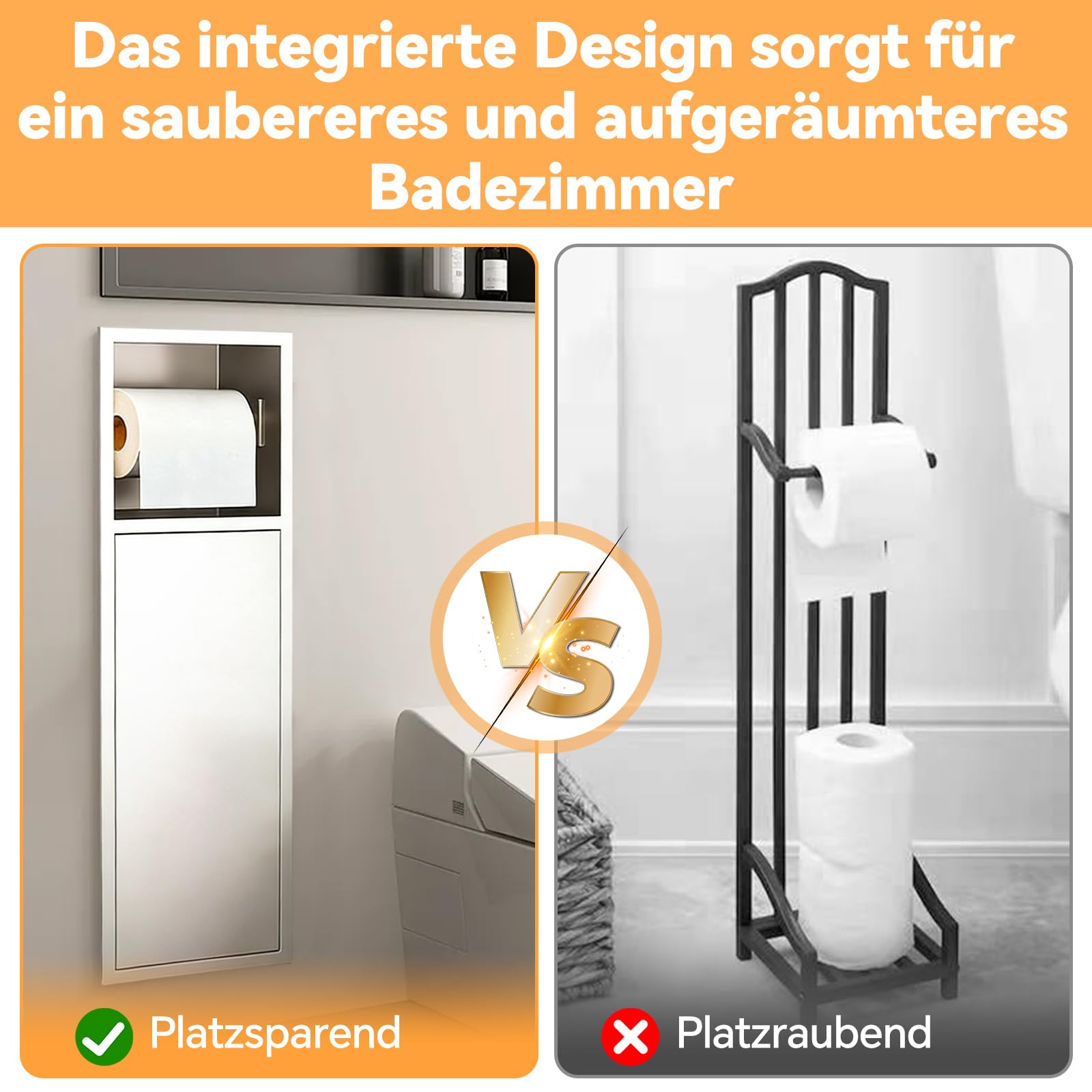 Unterputz Toilettenpapierhalter Edelstahl Mit Schiebetür, Badezimmerschrank mit Toilettenpapierhalter für die Klobürstengarnitur, Schwarz/Weiß,60x16.5x12.5 cm (Weiß)