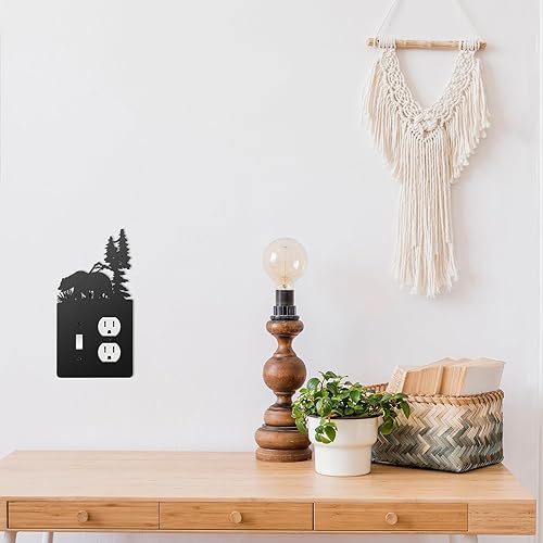 Vista 39 de Lothee Cubiertas de metal para interruptor de oso, alce, árbol, montaña, alce, placa de luz negra, cubierta de salida de bosque, cubierta de placa