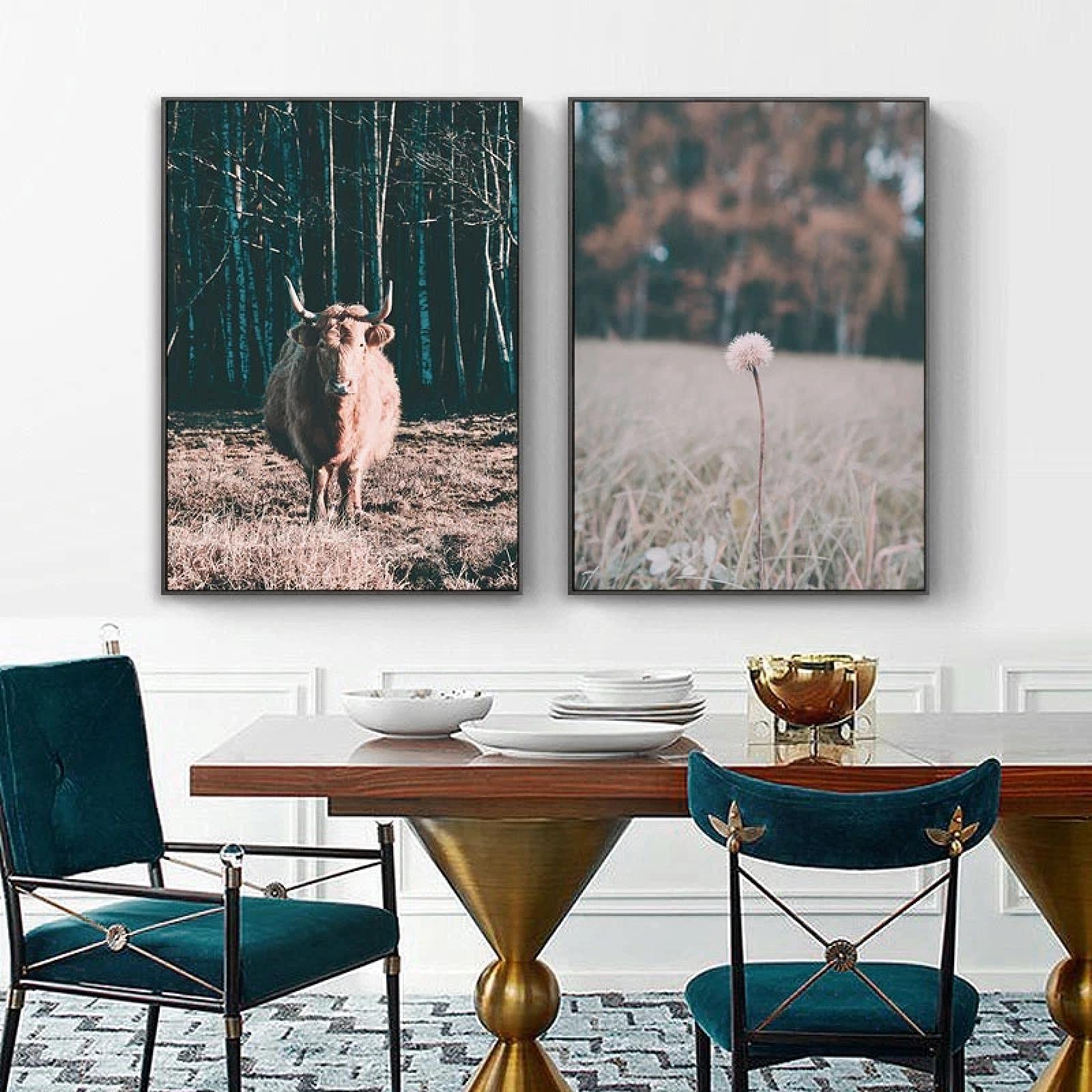Yooyu Planta de otoño Diente de león Campo de Hierba Cartel de la Lona Naturaleza Paisaje Arte de la Pared Impresión Pintura Sala de Estar Decoración del hogar 60x80cmx3 Marco Interno