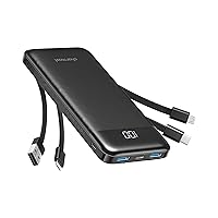 Charmast Power Bank 10000mAh con Cavi Integrati,Caricatore Portatile USB C 5V/3A Powerbank