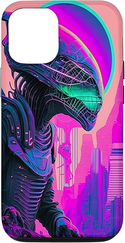 Miniatura 4 de iPhone 14 Pro Max Cool Retro Alien Sunset Tropical Trippy Vaporwave Sky Art Case