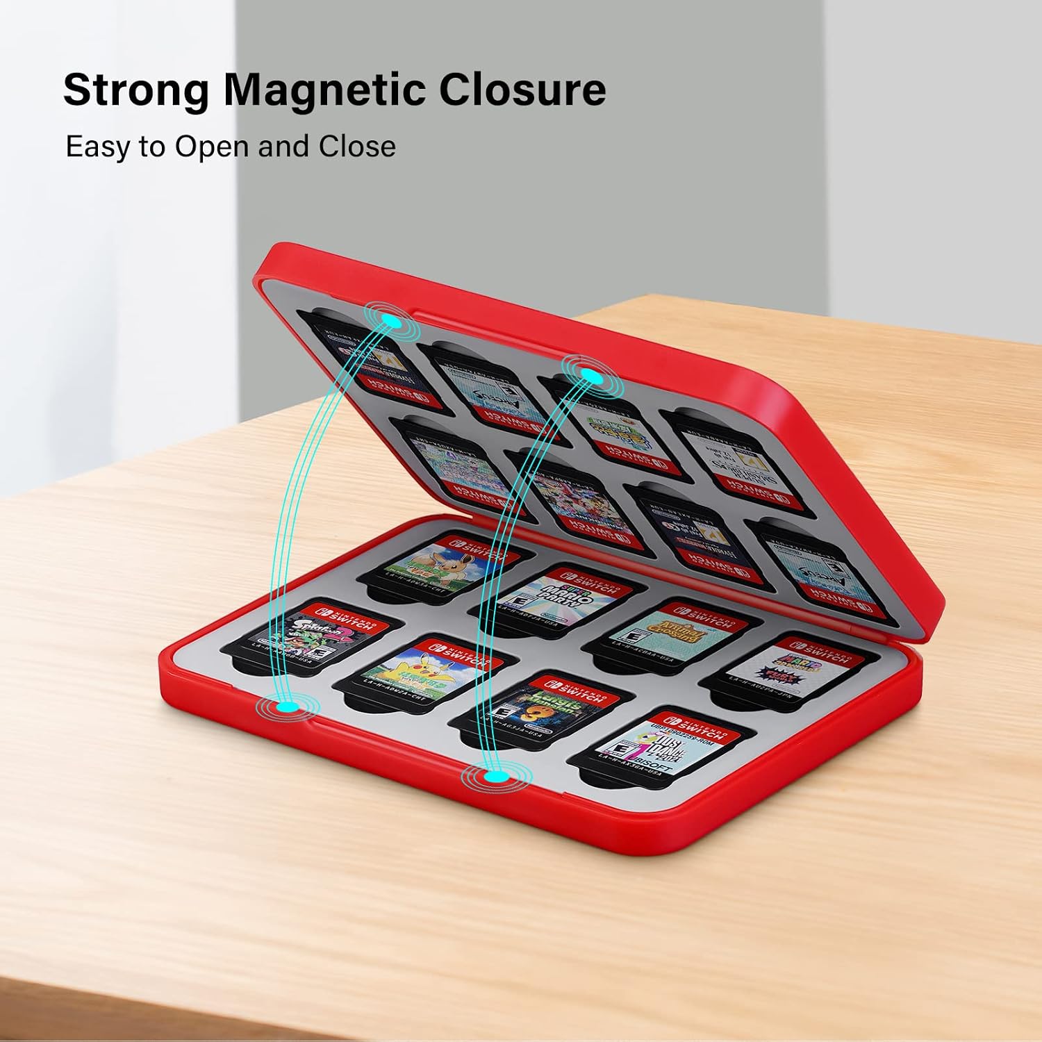JINGDU Switch Game Case Holder for Switch Game Card, The Slim Switch Game Storage Case with 16 Game Slots and 16 Micro SD Card Slots Suitable for Switch, Lite/OLED Games, Red