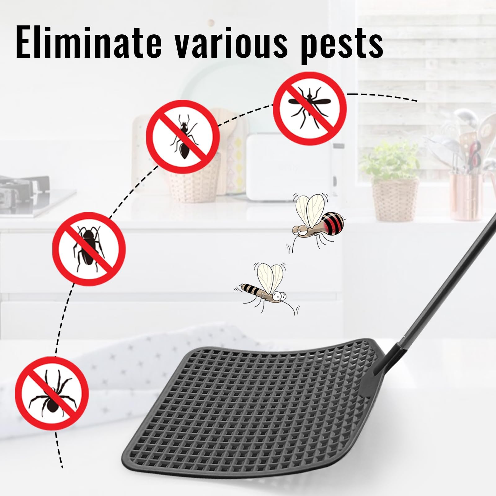 3 Pezzi Scacciamosche quadrato,Estensibile Paletta Mosche,Portatile Scacciamosche,Estensibile Scacciamosches,Scacciamosche Forte Flessibile,per Prevenire Mosche,Zanzare,Nero
