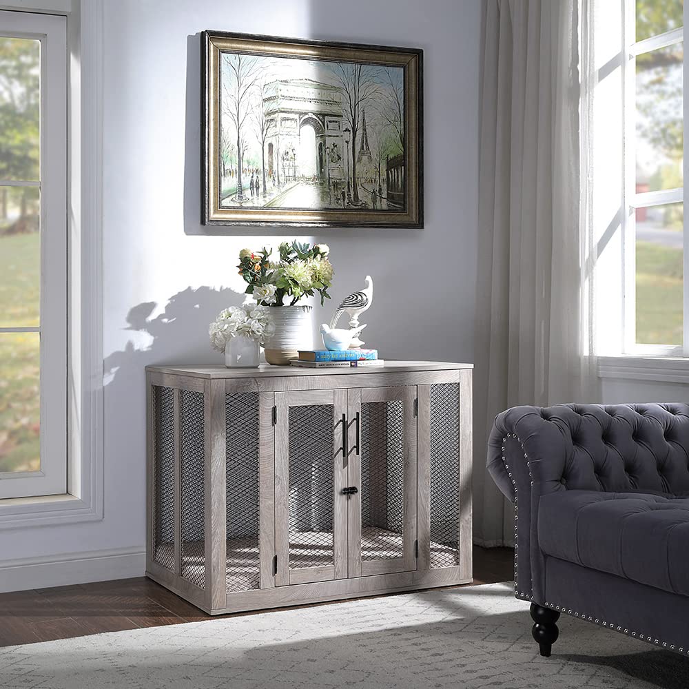 unipaws Furniture Style Dog Crate with Cushion and Tray, Mesh Dog