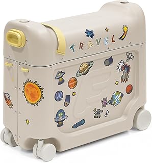 JetKids BedBox, Moonglow White - Valigia cavalcabile per bambini dai 2 ai 7 anni (fino a 35 kg) - Si trasforma in letto - Include materasso, adesivi decorativi e cinghia di trasporto regolabile
