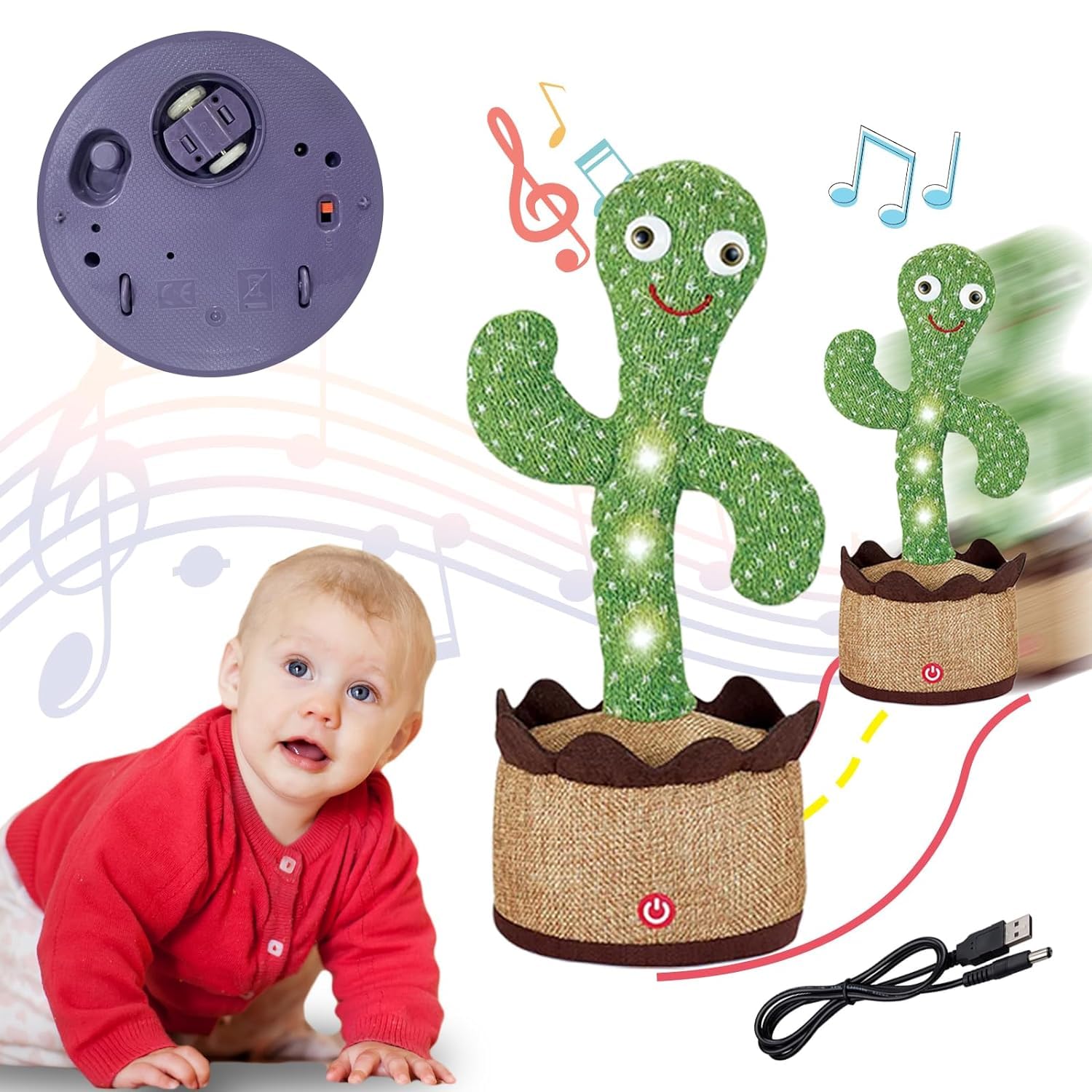 TotVerseWalking, Dancing & Talking Cactus Upgraded New 2023 Edition Baby Toy | Crawling Singing Recording Funny Educational Repeats What You Say, Musical Plush Toys with Lights 120 Song
