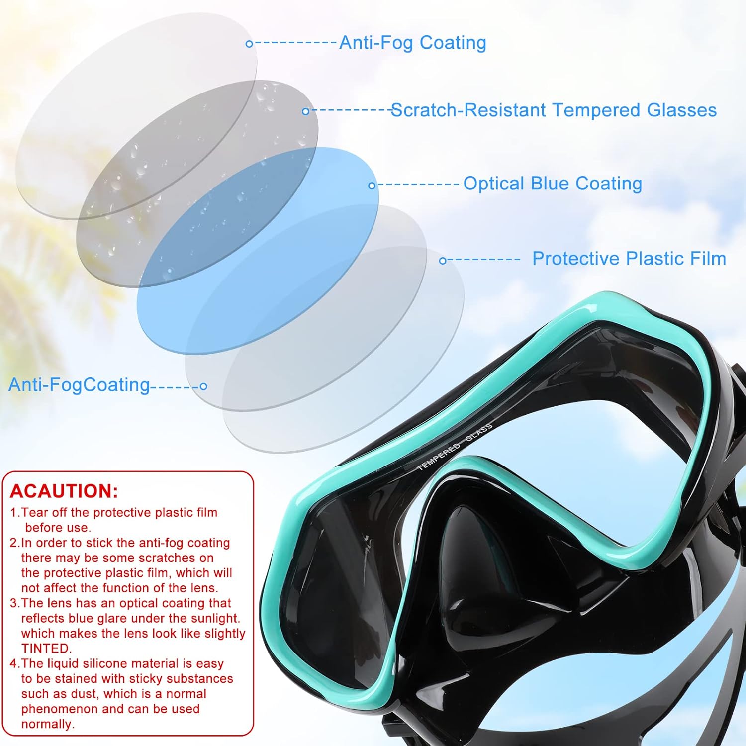 Rtdep Snorkel Set Adults, Anti Fog Snorkel Mask Snorkeling Set 180