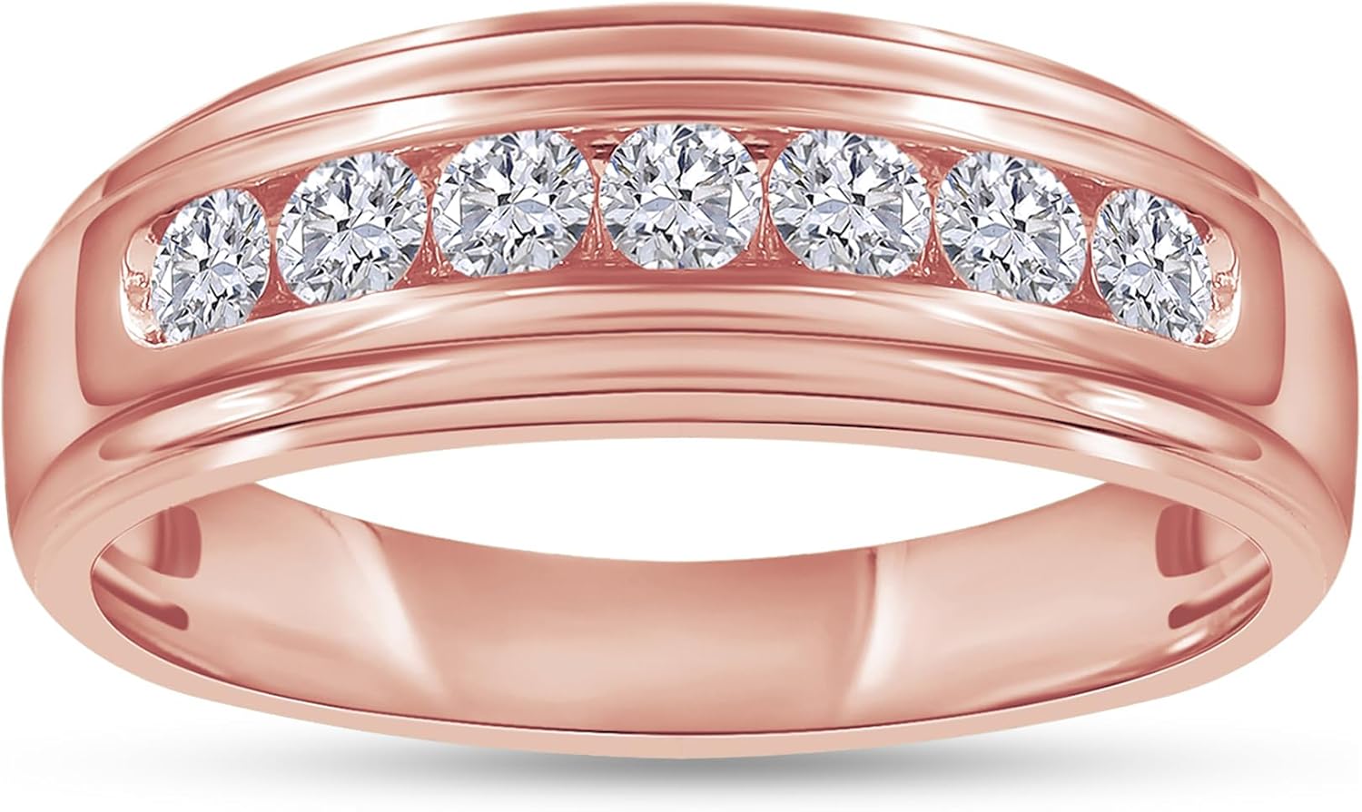 AFFY Men's Wedding Band Ring, 1/2 Carat Round Lab Grown Diamond Channel Set 7-Stone Wedding Anniversary Band Ring In 925 Sterling Silver OR 10K Solid Gold Jewelry Gift for Him (0.50 Cttw)