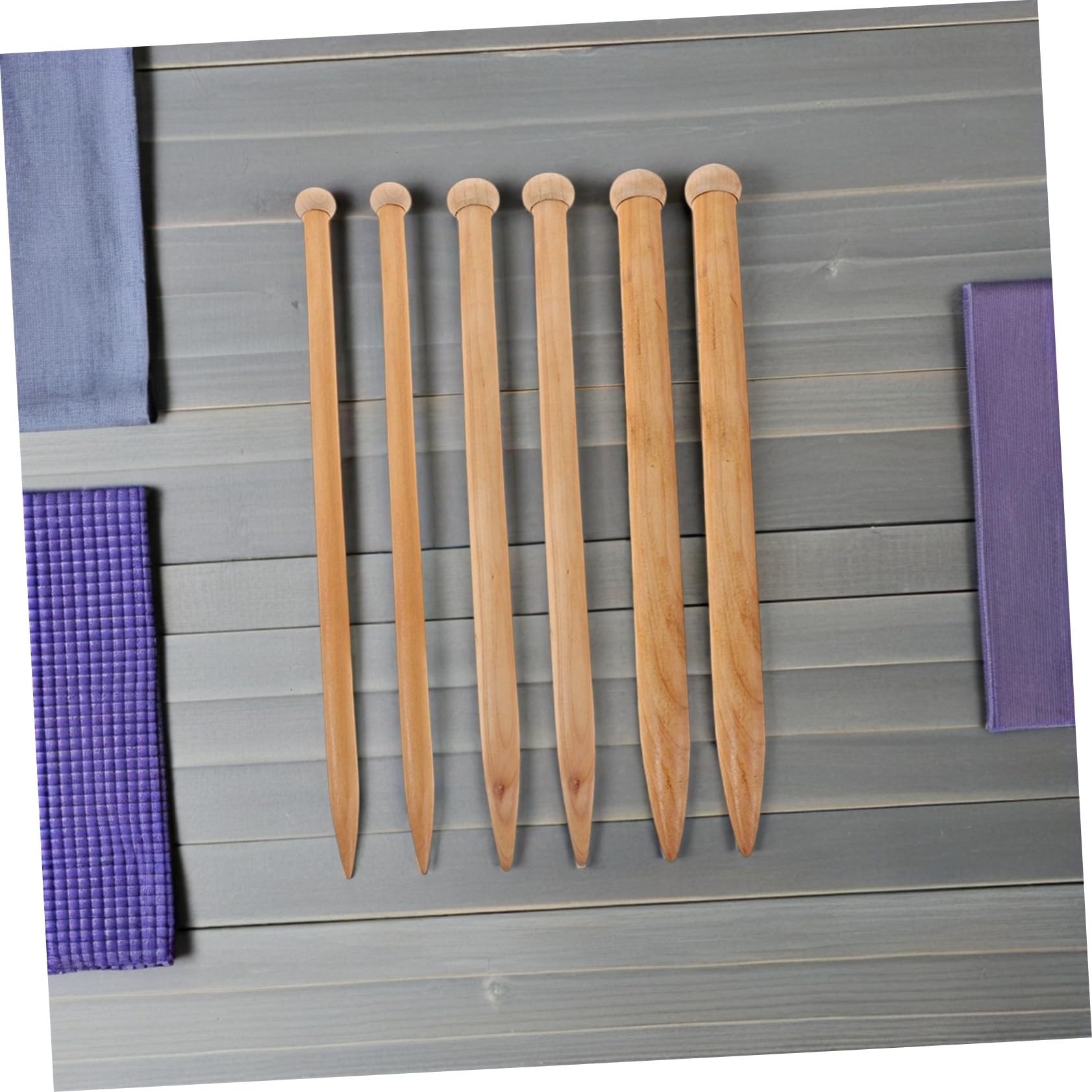 Agujas de Tejer Rectas Jumbo de Madera Beige, 6 Piezas | 35 Cm, Estructura Gruesa para Mantas E Hilo Grueso, Portátil y Resistente Flexión