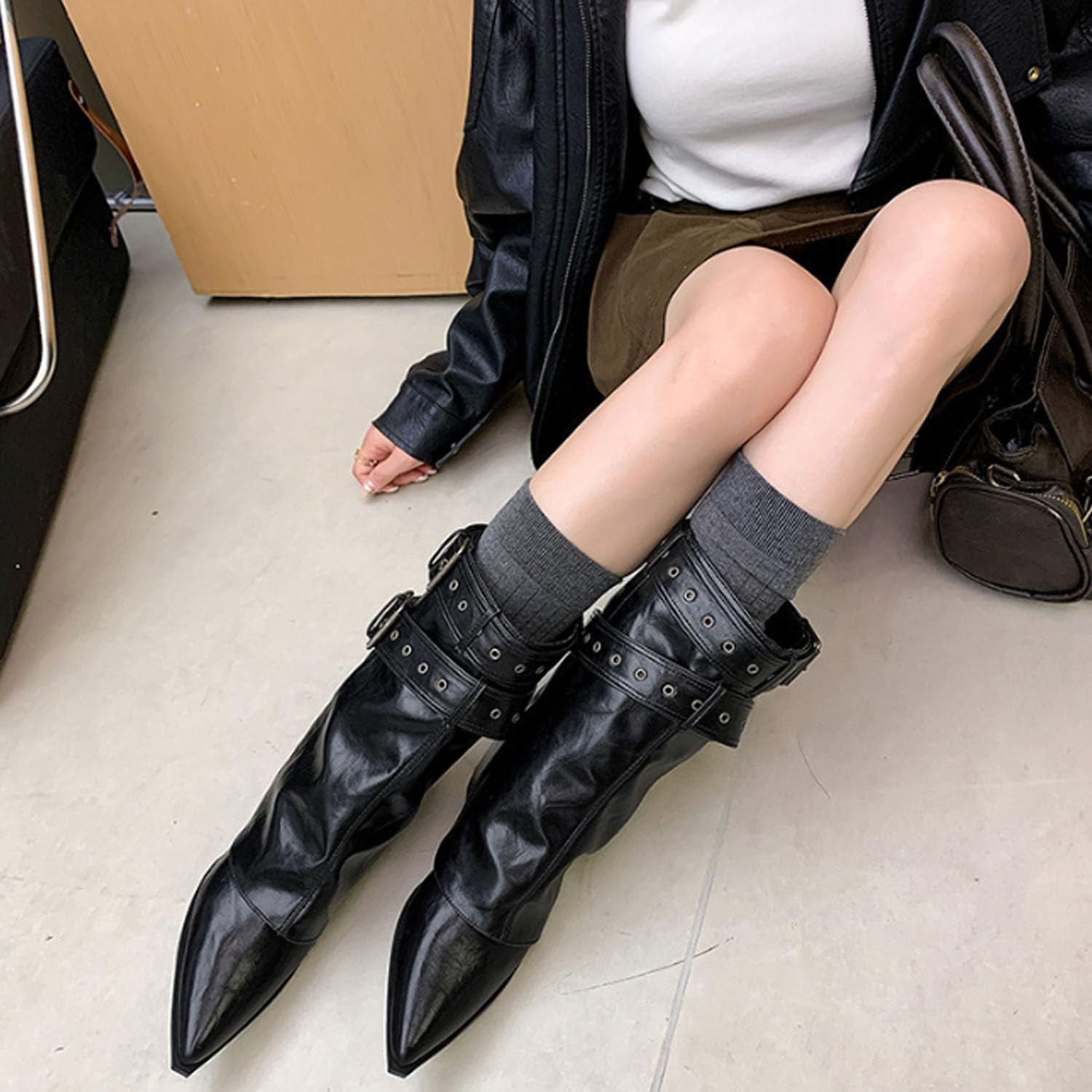 Damen Stiefel Mit Absatz Western Wadenstiefel Echtleder