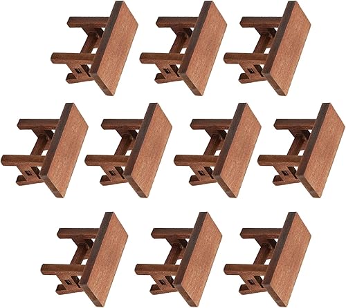 Miniatura 7 de Alomejor Taburete de madera retro miniatura para niños 1:12, 10 uds. para accesorios de casa de muñecas